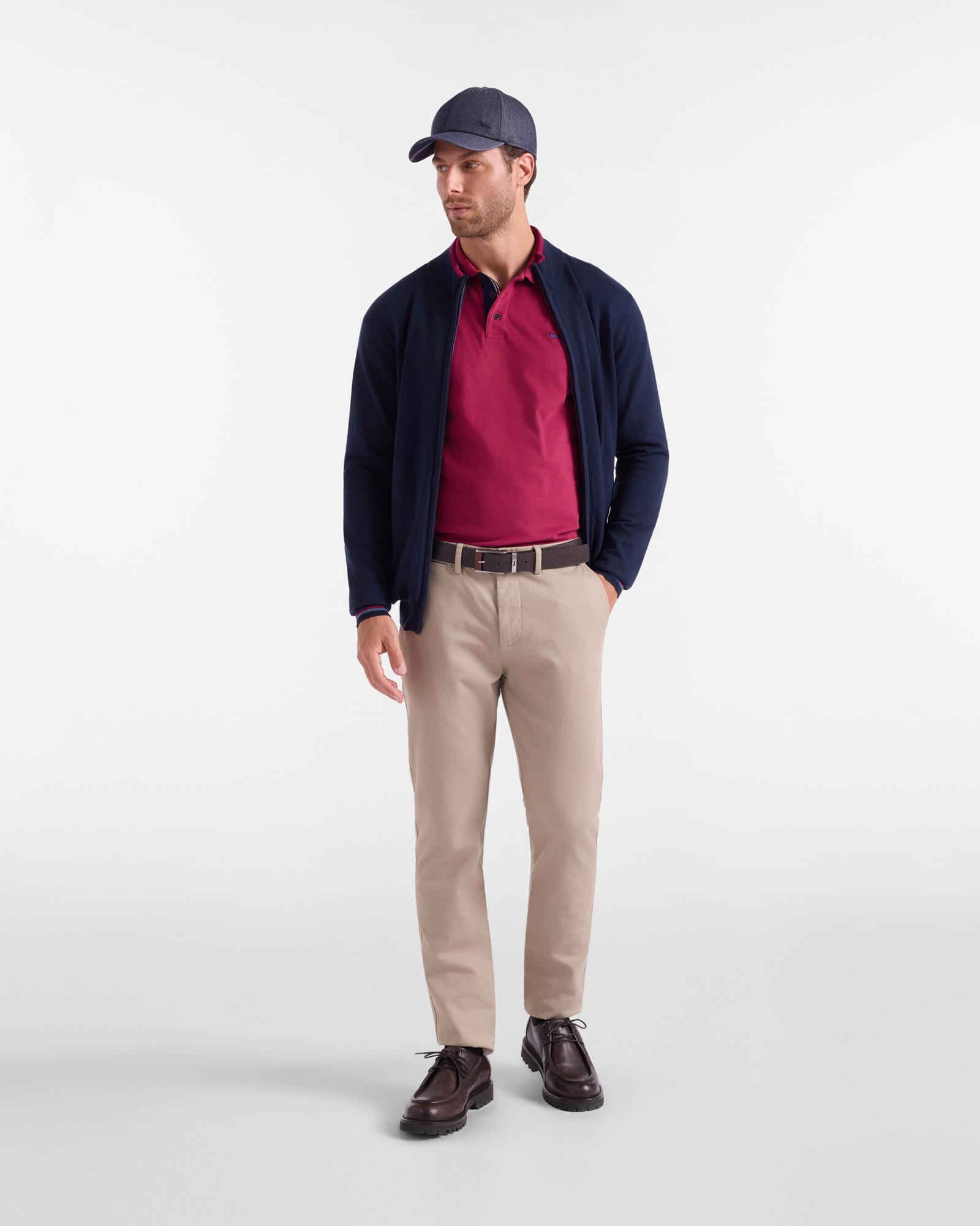 Polo de hombre de manga larga en punto cepillado de 100 % puro algodón - Harmont&Blaine - Rosa Rosa-4