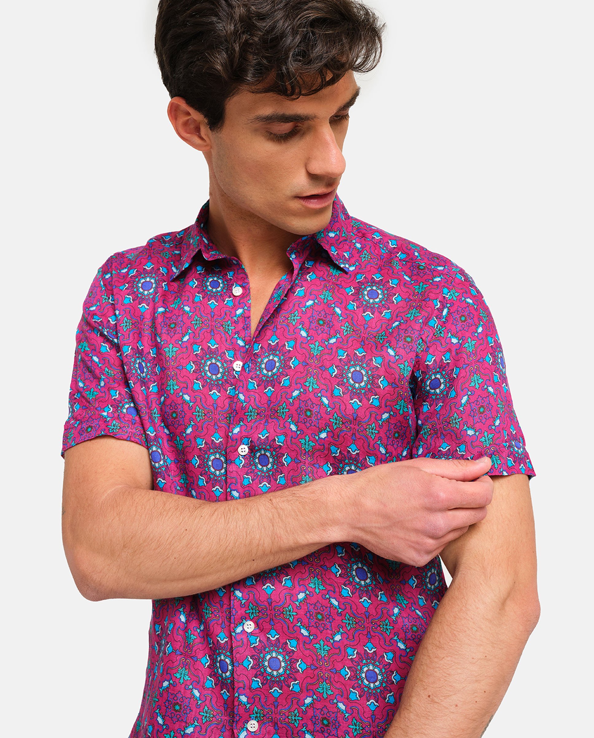 Imagen 2 de Camisa de lino de hombre classic con estampado en color - PENINSULA - Fucsia Fucsia