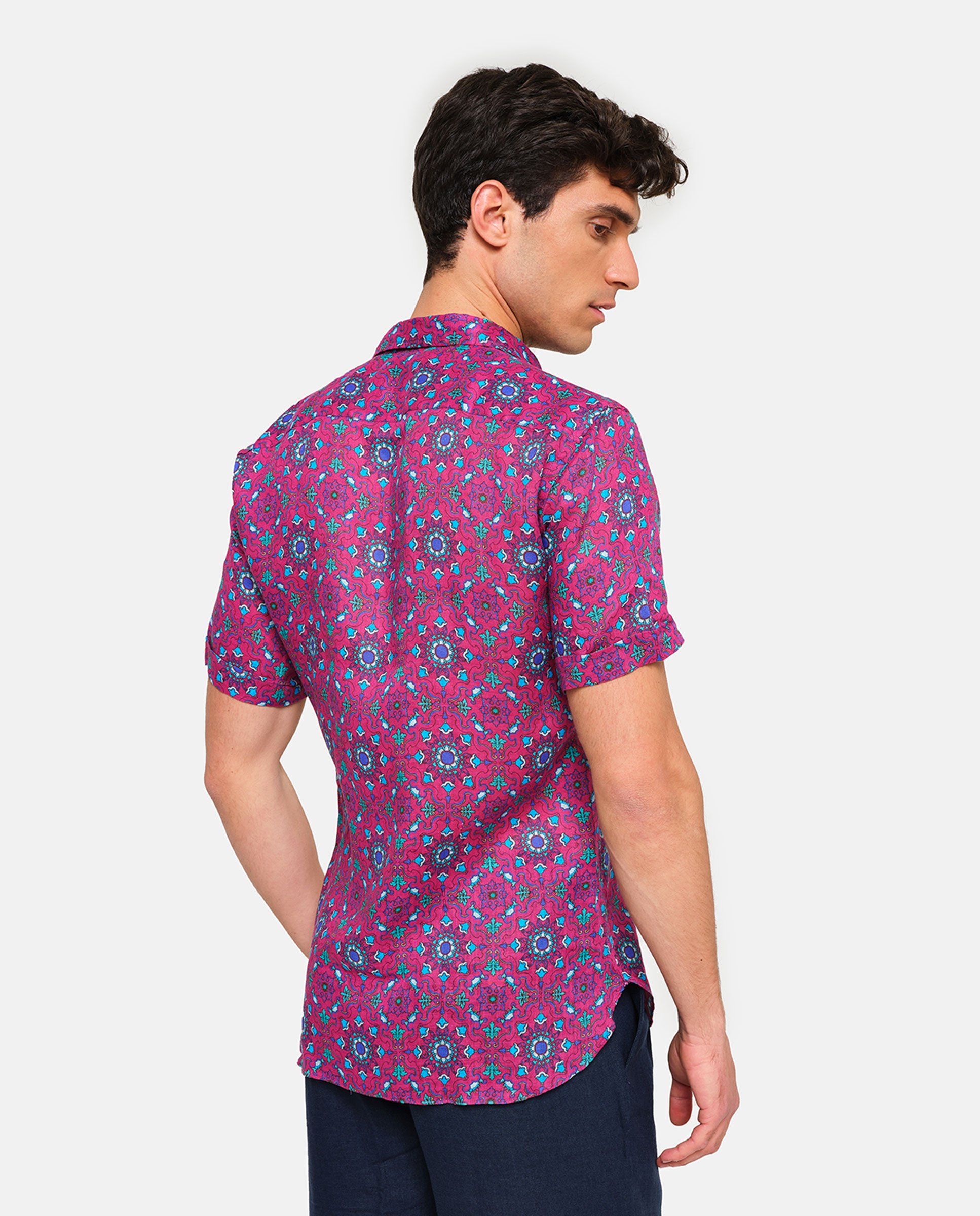 Imagen 3 de Camisa de lino de hombre classic con estampado en color - PENINSULA - Fucsia Fucsia