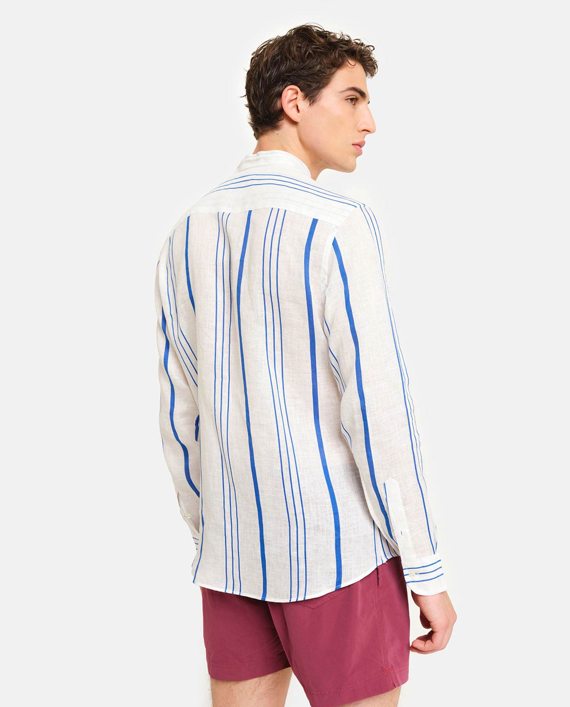 Camisa de lino de hombre classic de rayas en color - PENINSULA - Blanco Blanco-3