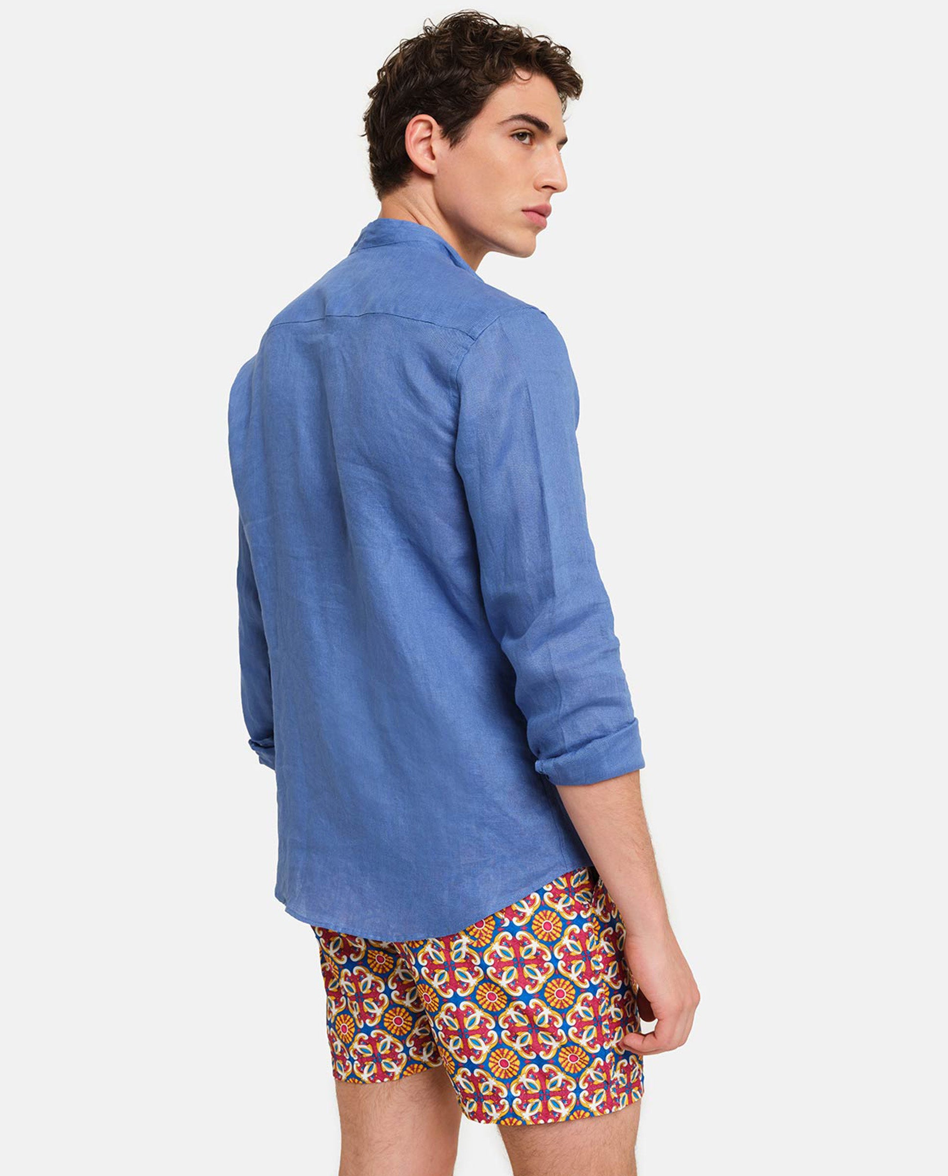 Camisa de lino de hombre classic lisa en color azul - PENINSULA - Azul índigo Azul índigo-3