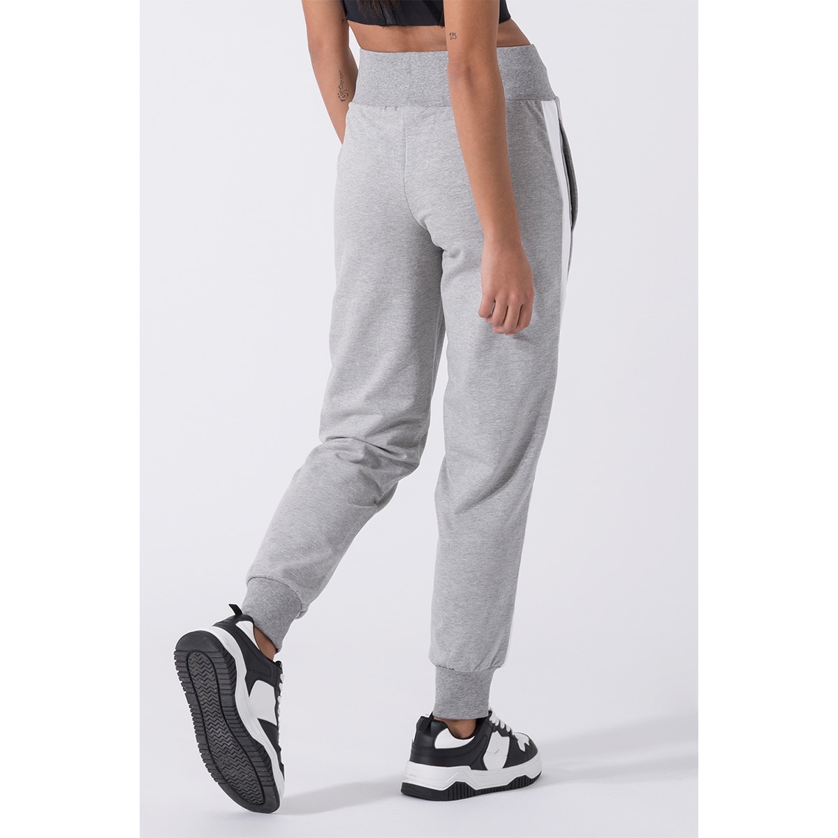 Pantalón de mujer bandas laterales satén Everlast - Blanco Blanco-2