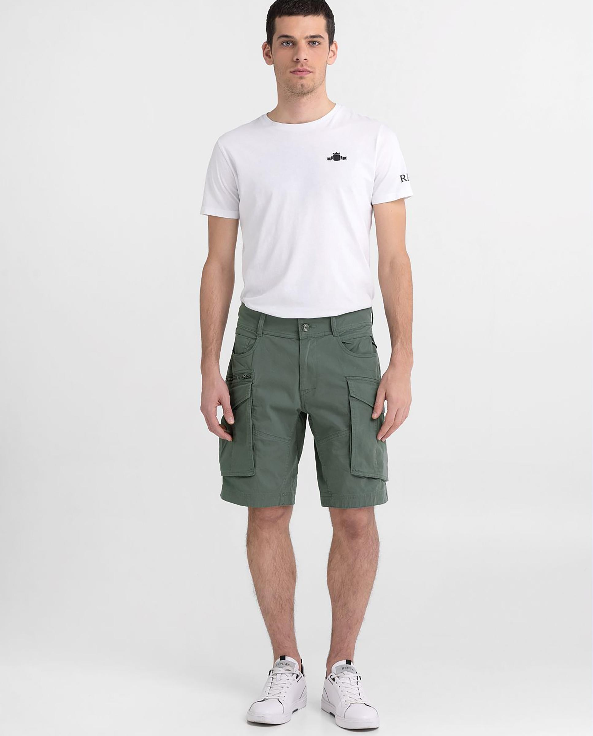 Bermudas cargo de hombre regular fit con bolsillos traseros - Replay - Verde Oliva Verde Oliva-1