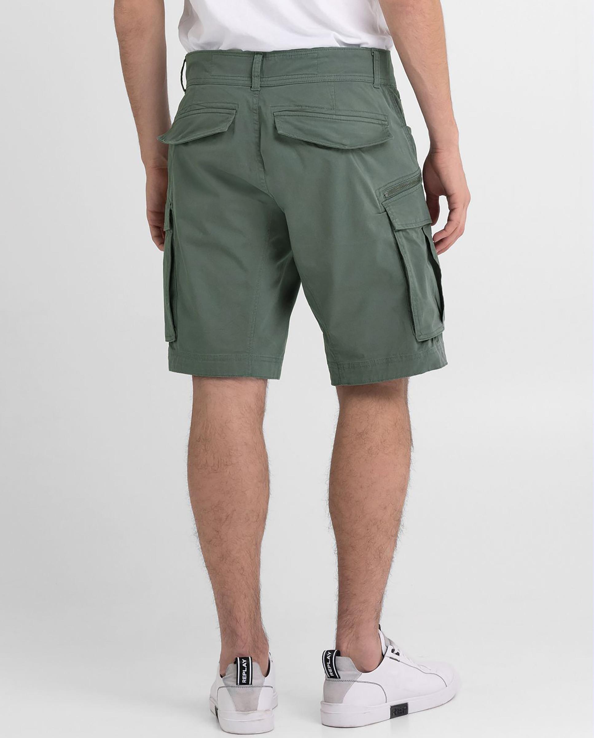 Bermudas cargo de hombre regular fit con bolsillos traseros - Replay - Verde Oliva Verde Oliva-3