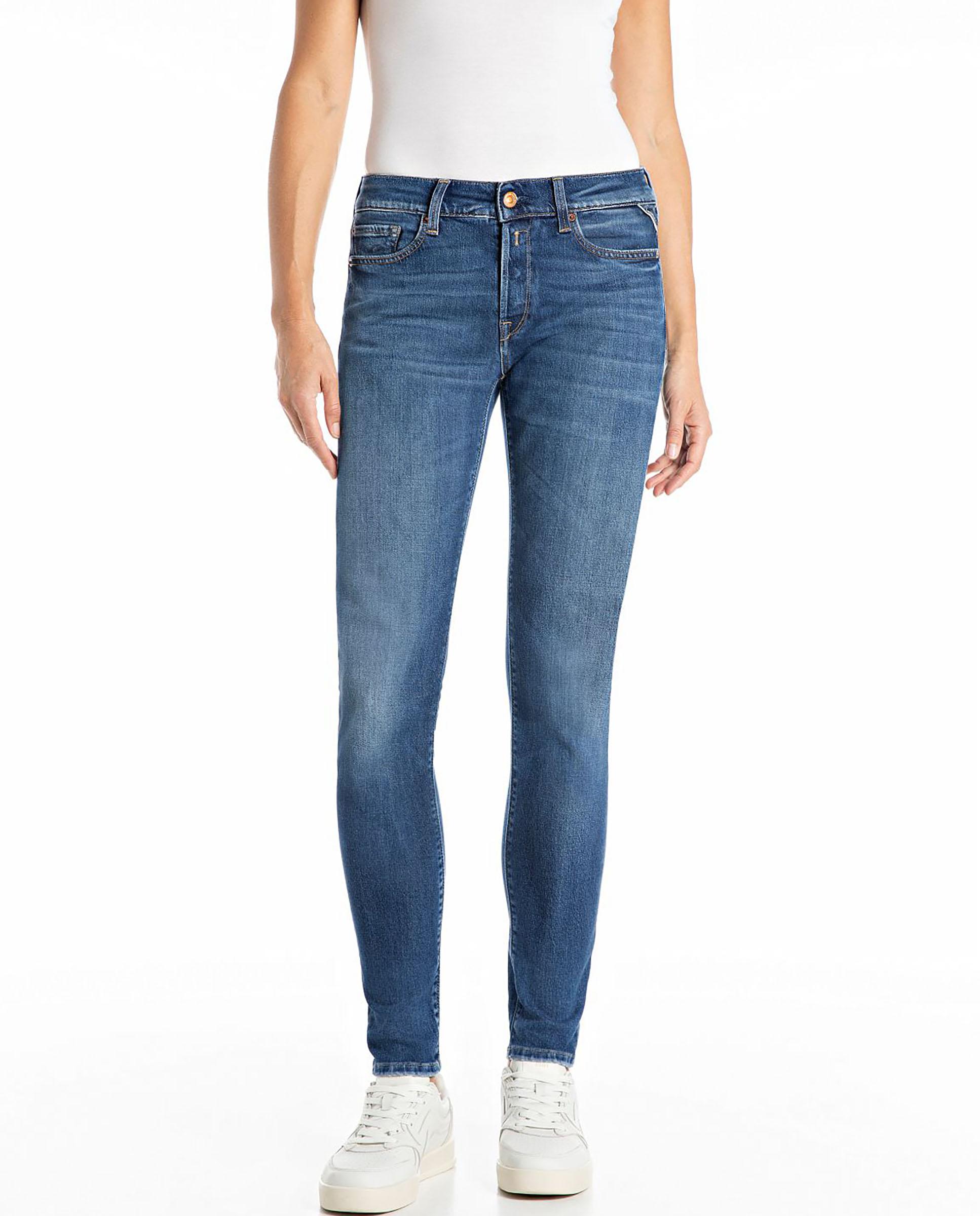 Vaquero pitillo de mujer de tiro medio cinco bolsillos - Replay - Azul denim Azul denim-1