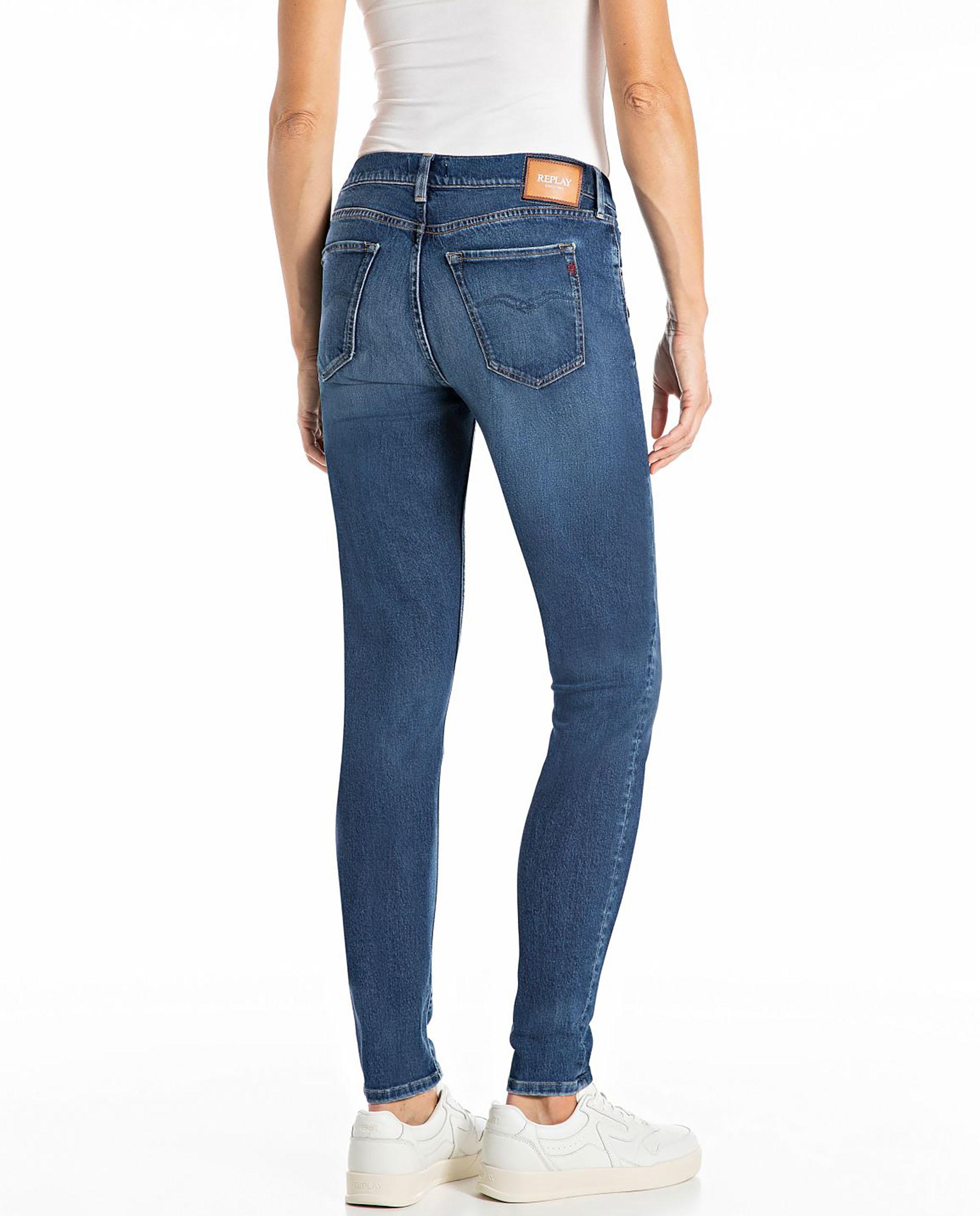 Vaquero pitillo de mujer de tiro medio cinco bolsillos - Replay - Azul denim Azul denim-2