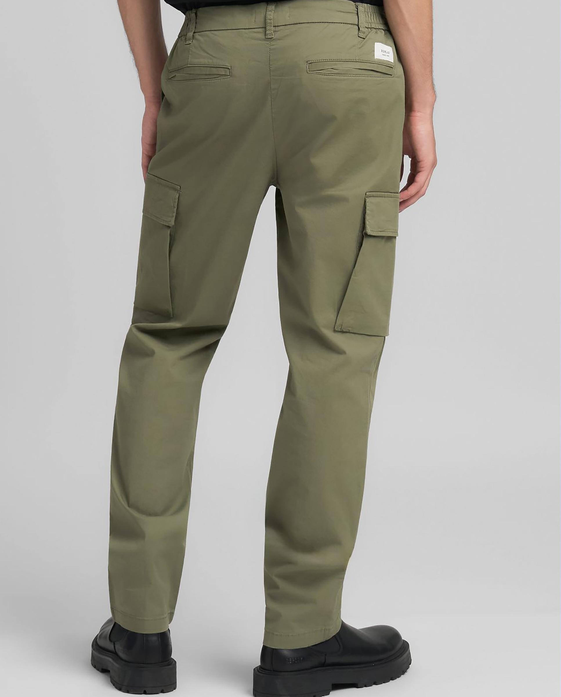 Pantalón de hombre tipo cargo con cintura elástica - Replay - Kaki Kaki-3