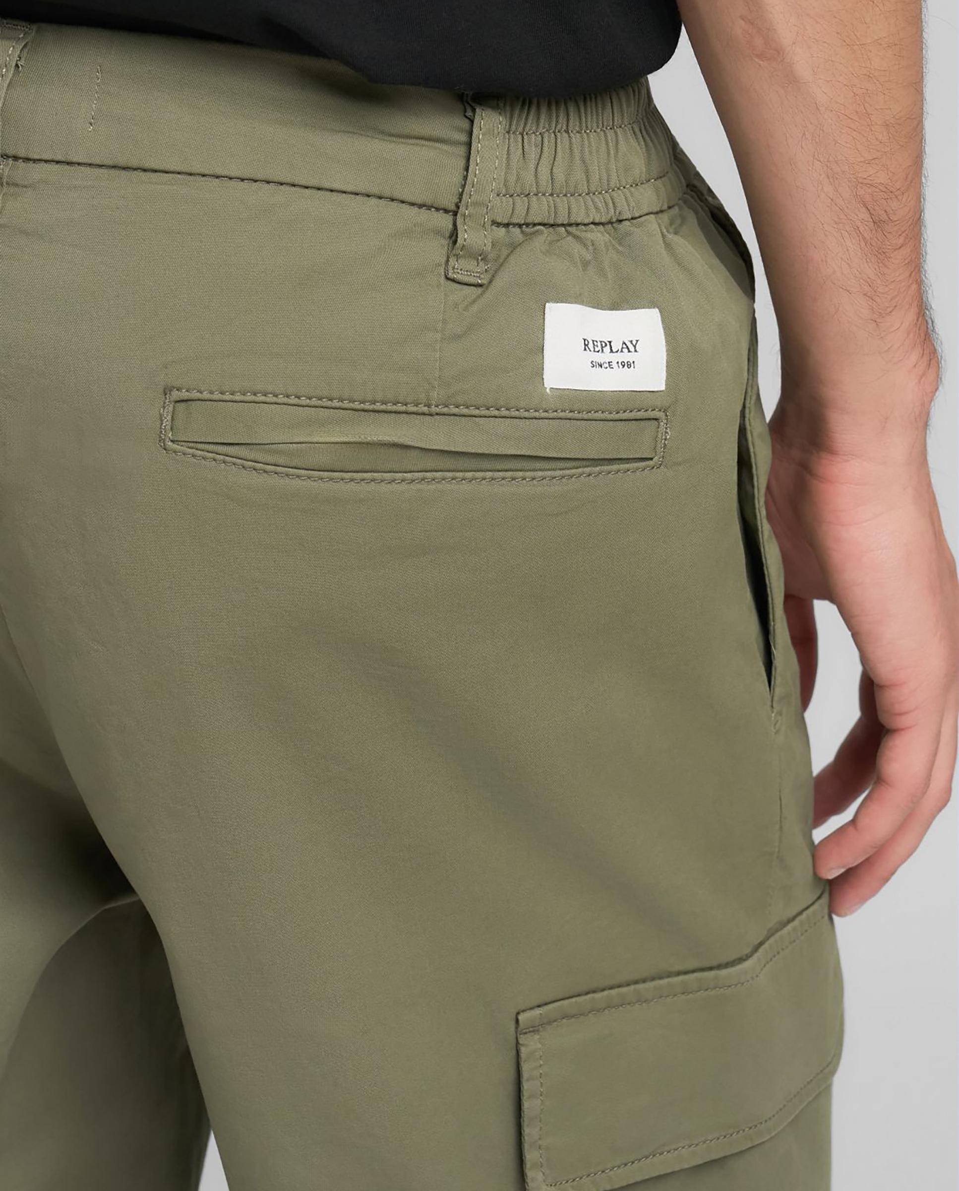 Pantalón de hombre tipo cargo con cintura elástica - Replay - Kaki Kaki-6