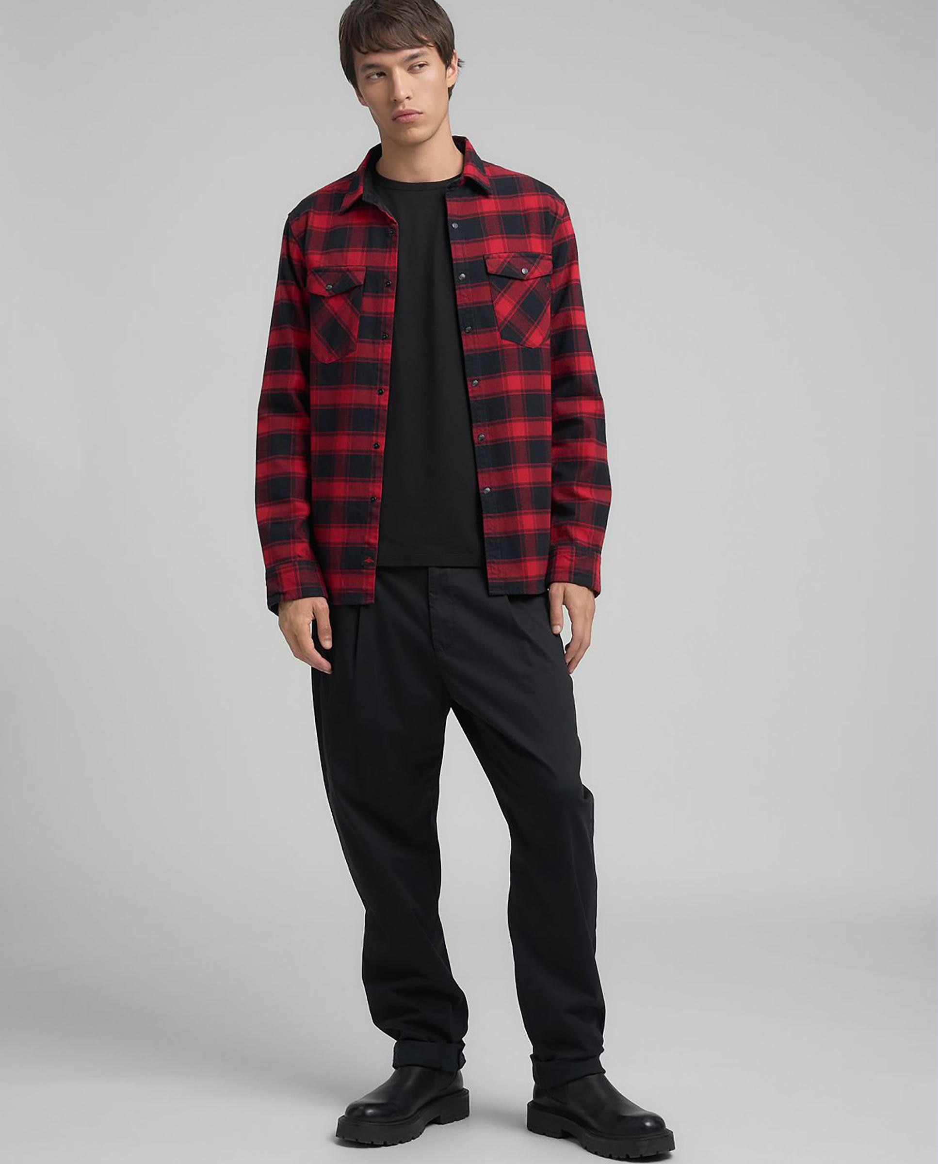 Camisa de hombre de manga larga a cuadros - Replay - Rojo Rojo-1