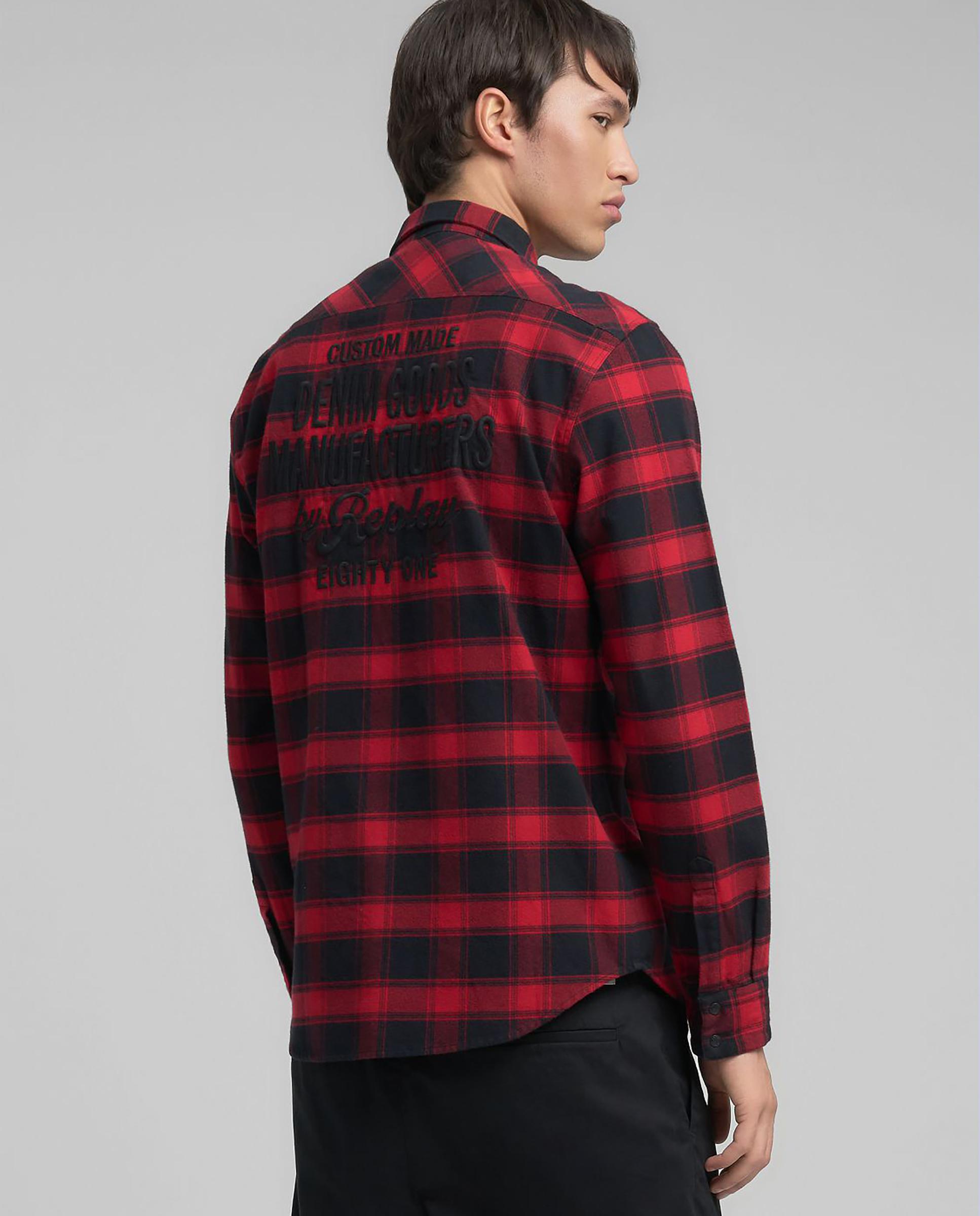 Camisa de hombre de manga larga a cuadros - Replay - Rojo Rojo-3