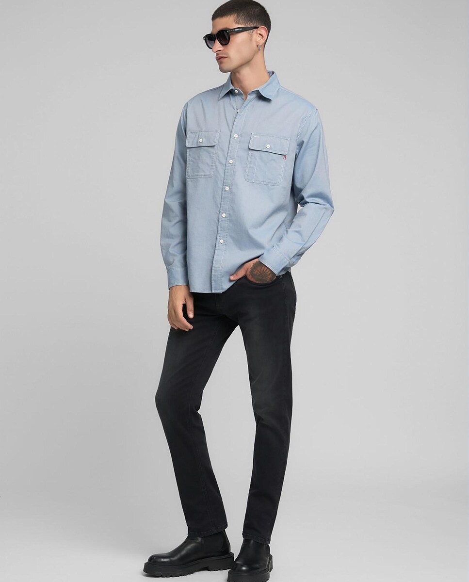 Camisa de hombre Oxford regular de manga larga XXXL Azul claro