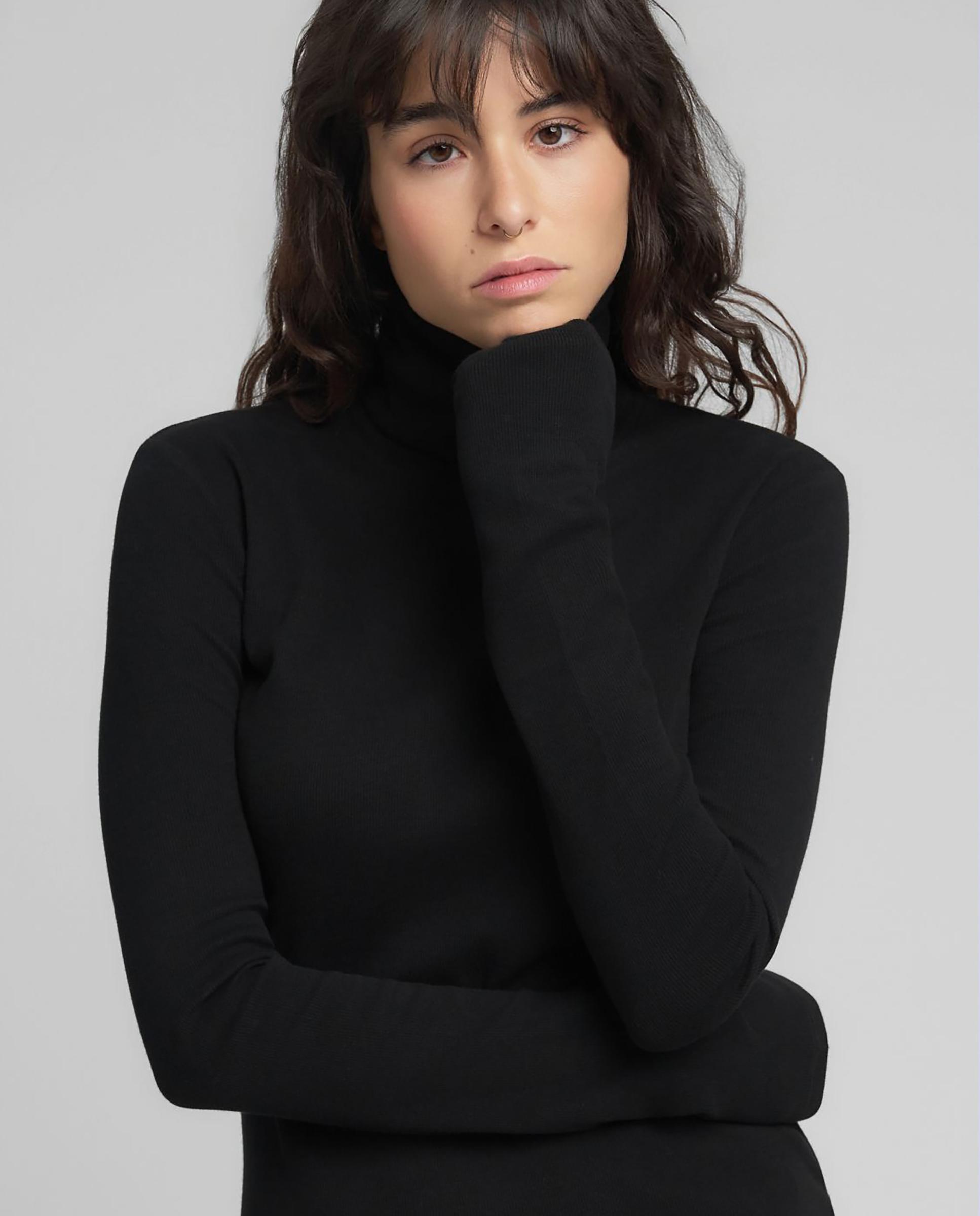 Camiseta de mujer de manga larga y cuello vuelto - Replay - Negro Negro-4