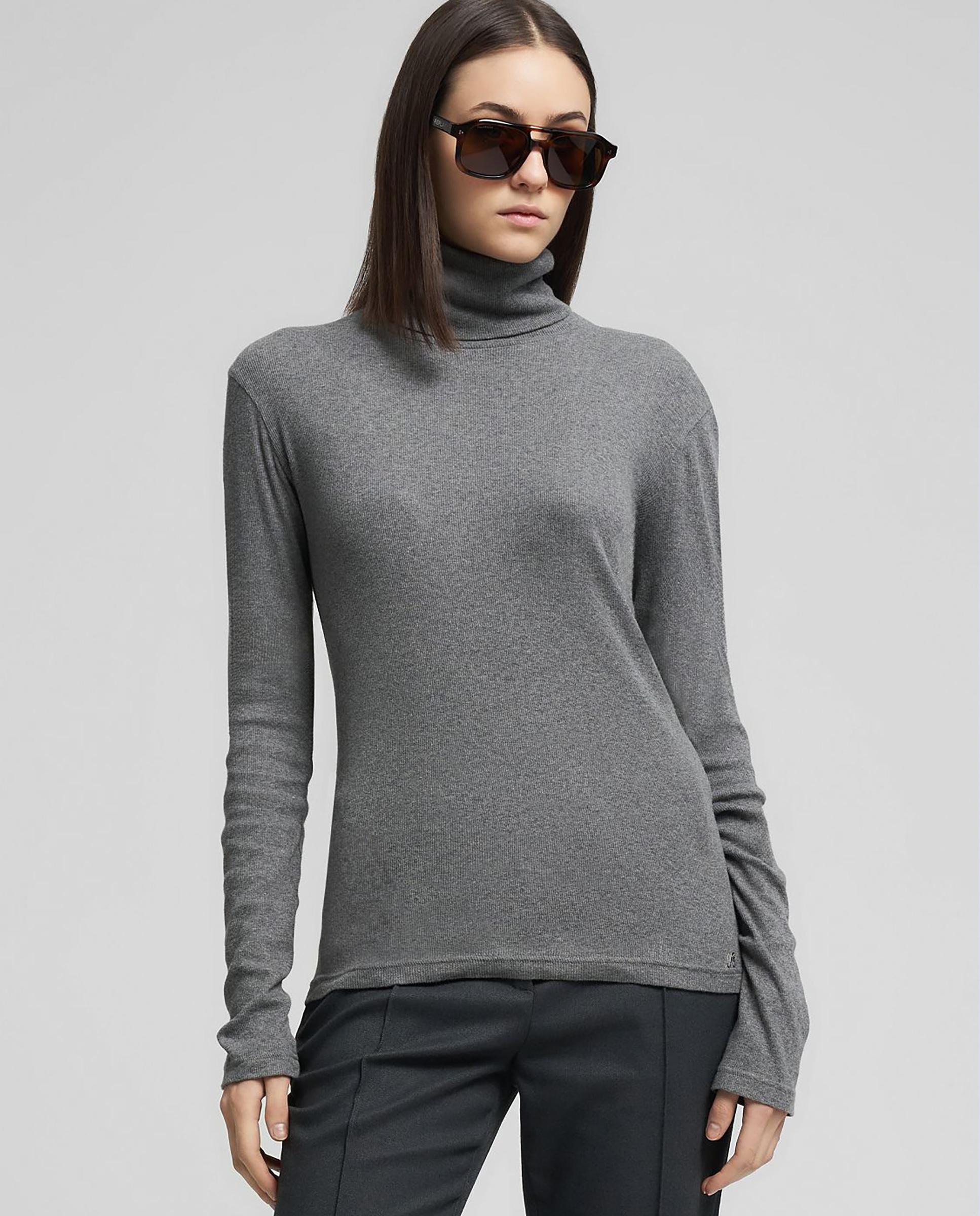 Camiseta de mujer de manga larga y cuello vuelto - Replay - Gris Gris-1