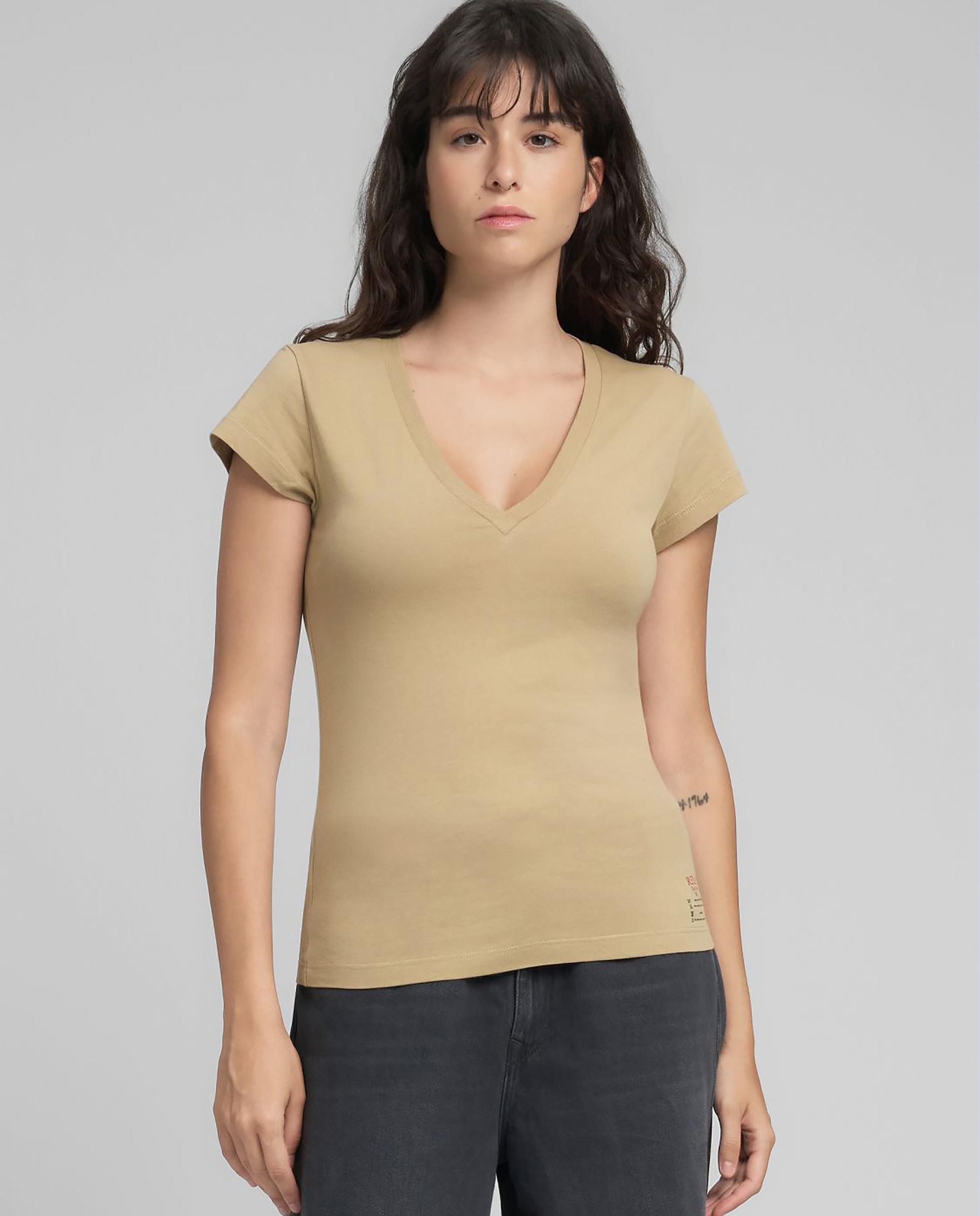 Replay - Camiseta de mujer de manga corta y cuello pico.