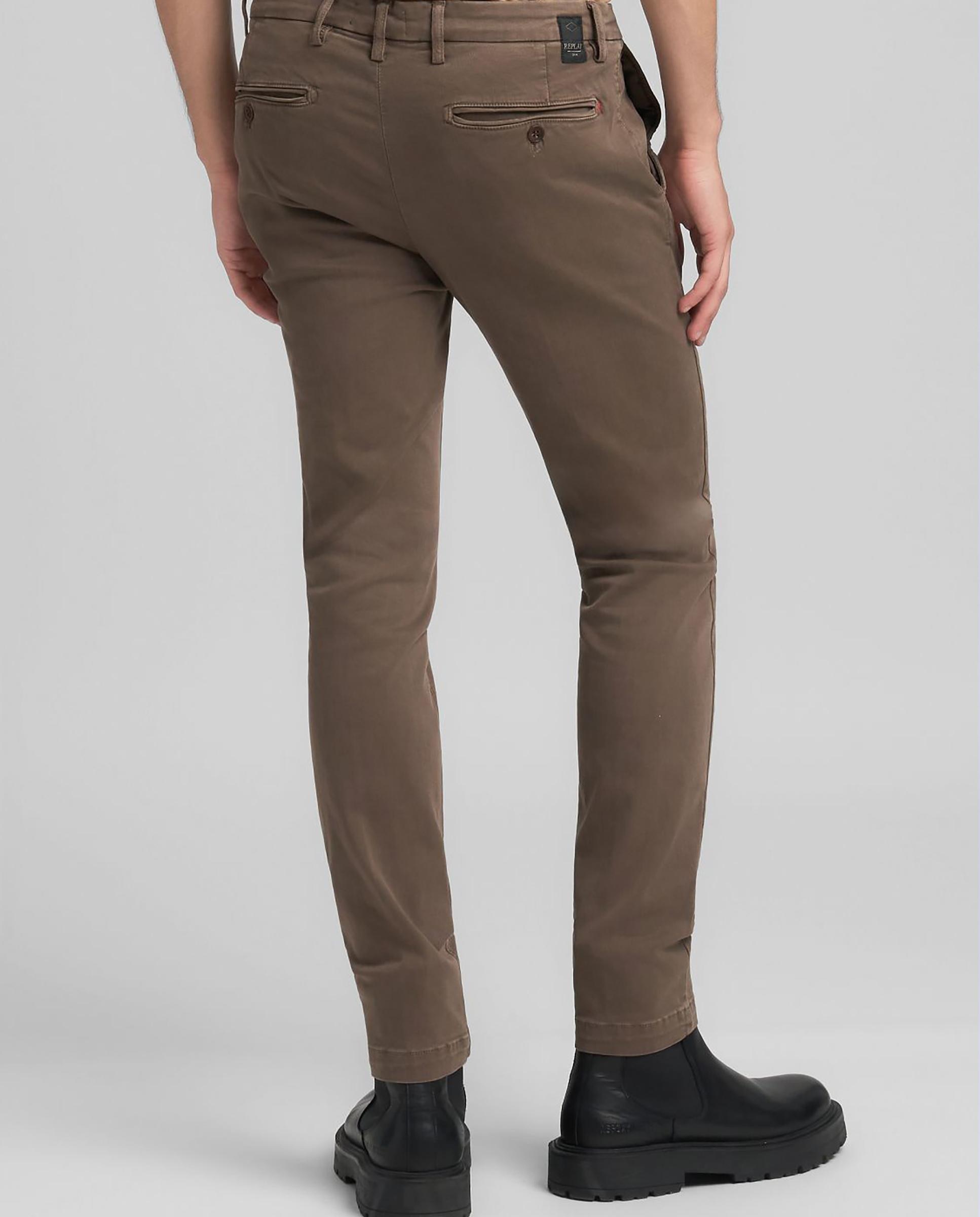 Chinos de hombre slim fit con bolsillos - Replay - Marrón Marrón-3
