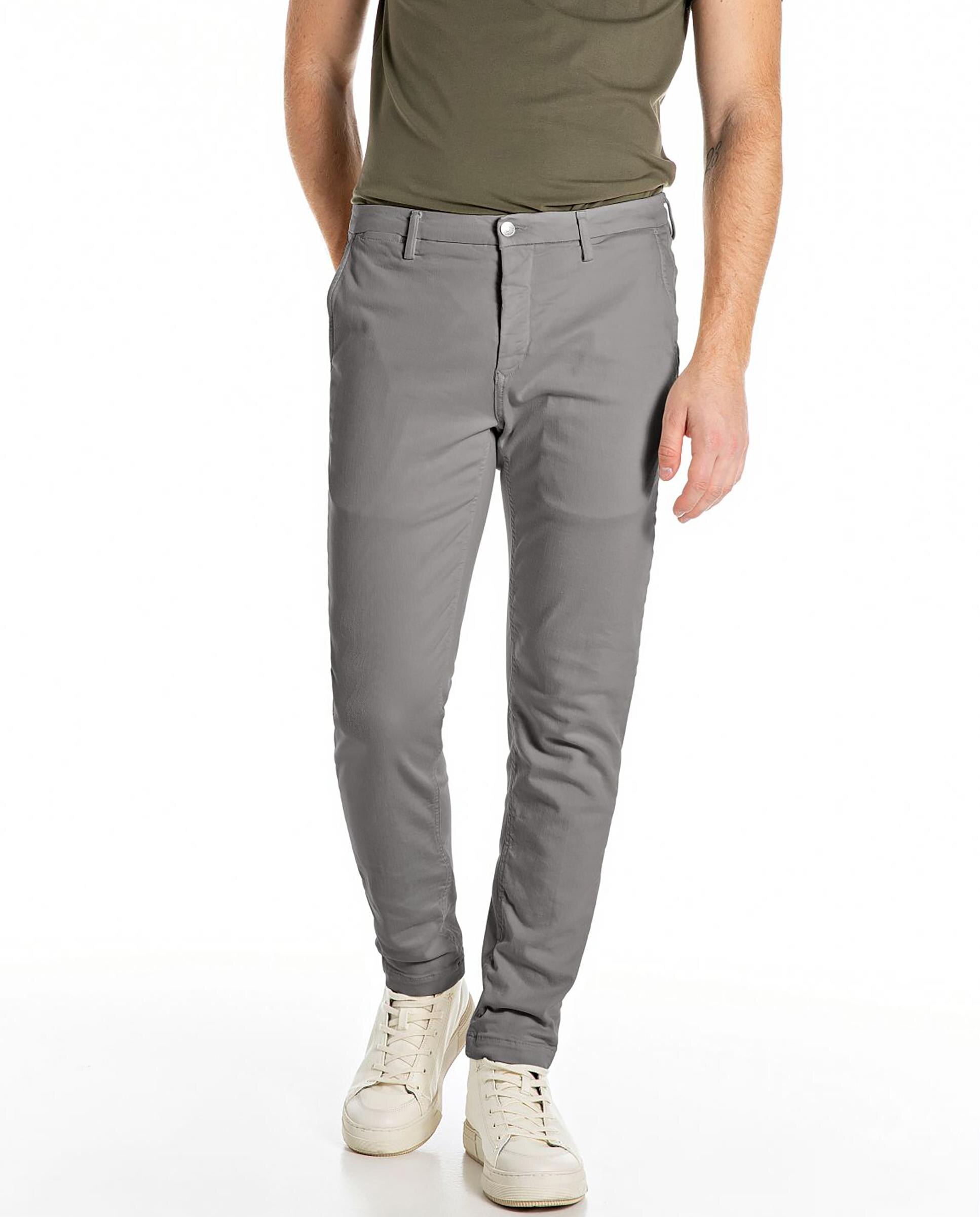 Chinos de hombre slim fit con bolsillos - Replay - Gris Gris-1