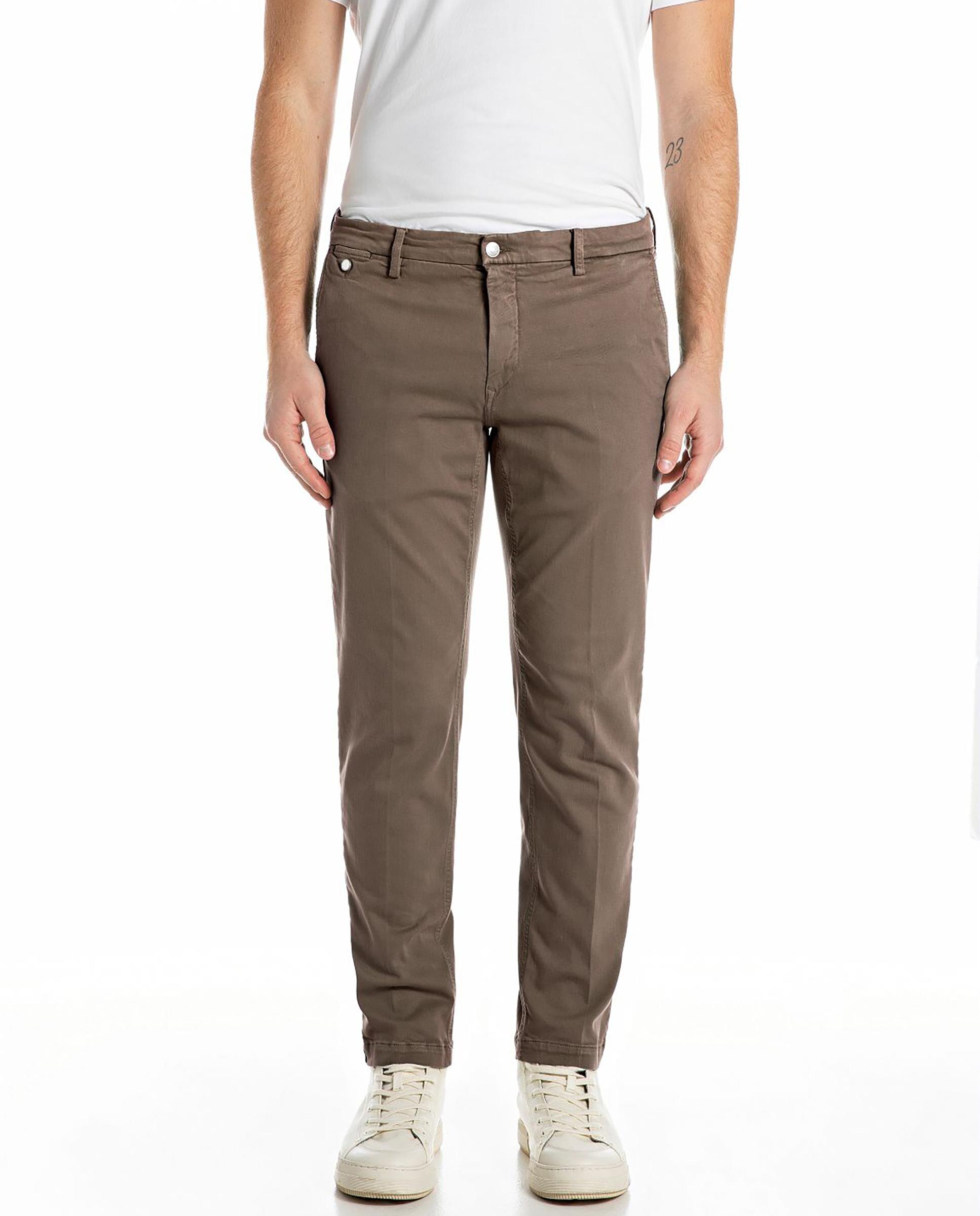Chinos de hombre regular fit con bolsillos - Replay - Marrón Marrón-1