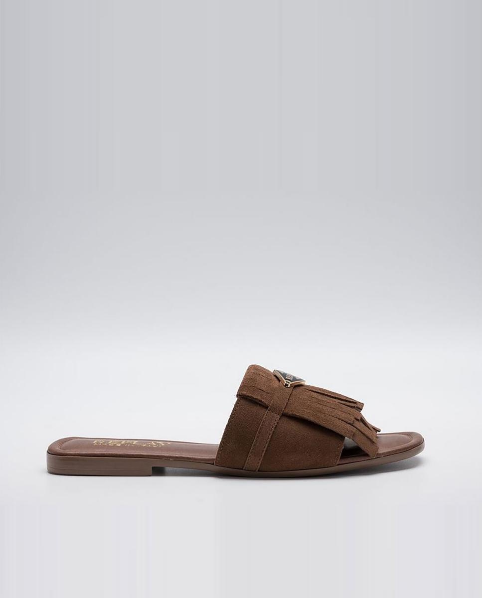 Imagen 0 de Sandalias de pala de mujer de piel con flecos Marrón