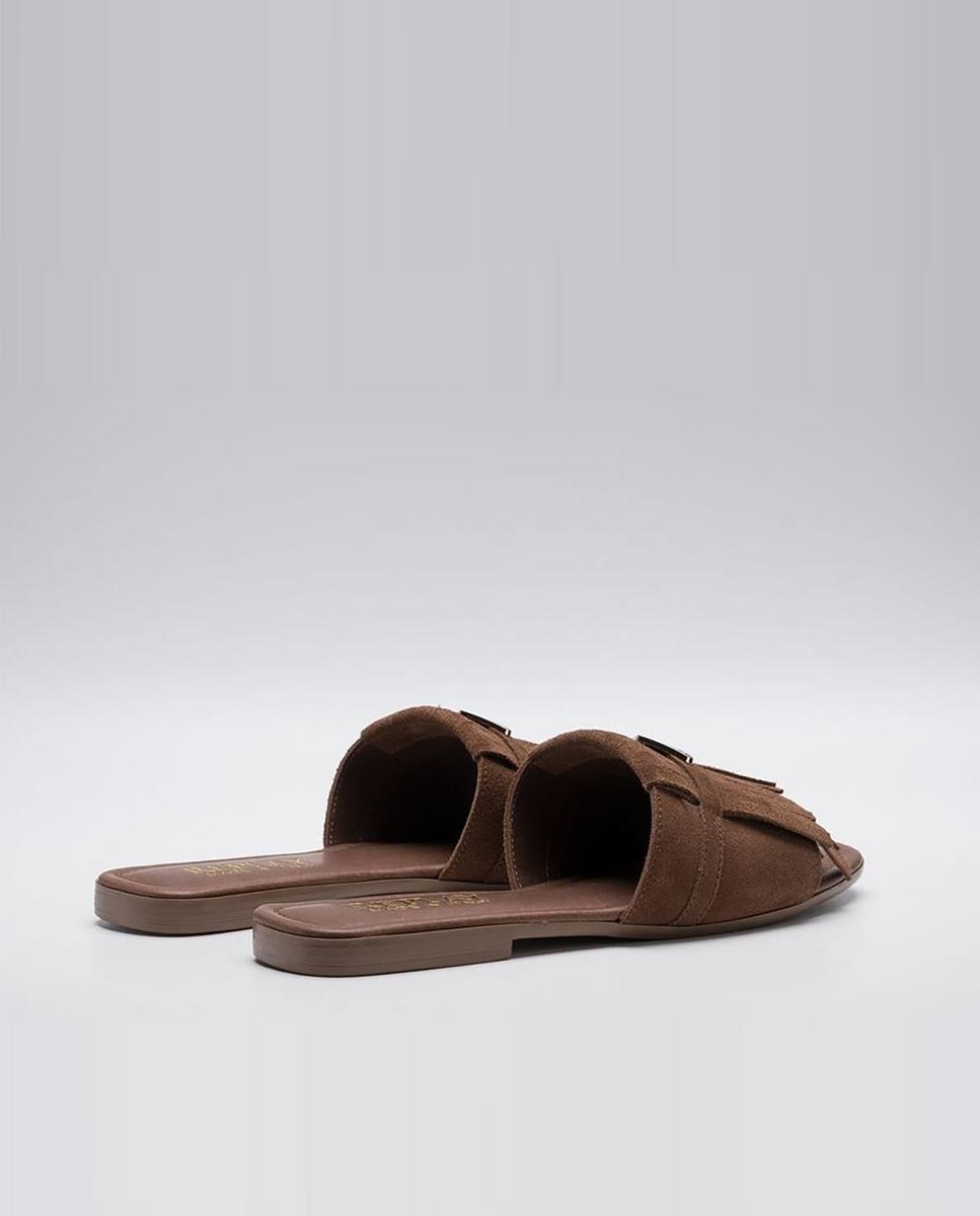 Sandalias de pala de mujer de piel con flecos - Replay - Marrón Marrón-2