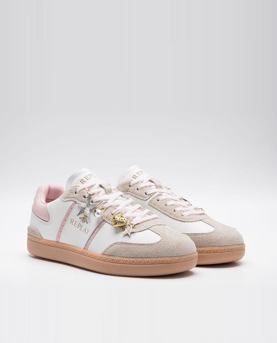 Zapatillas blancas de mujer con cordones y logo lateral - Replay - Blanco Blanco-2