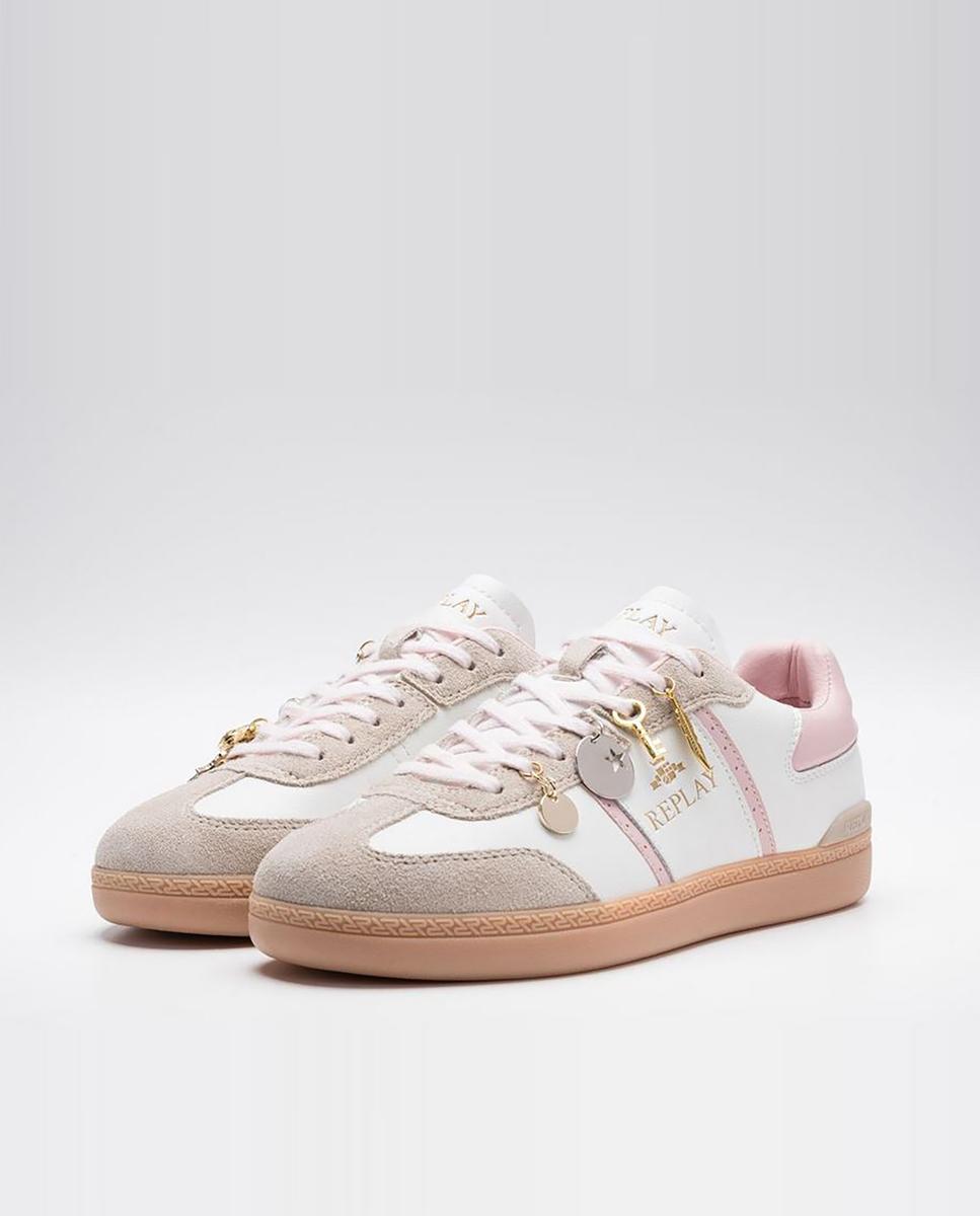 Zapatillas blancas de mujer con cordones y logo lateral - Replay - Blanco Blanco-3
