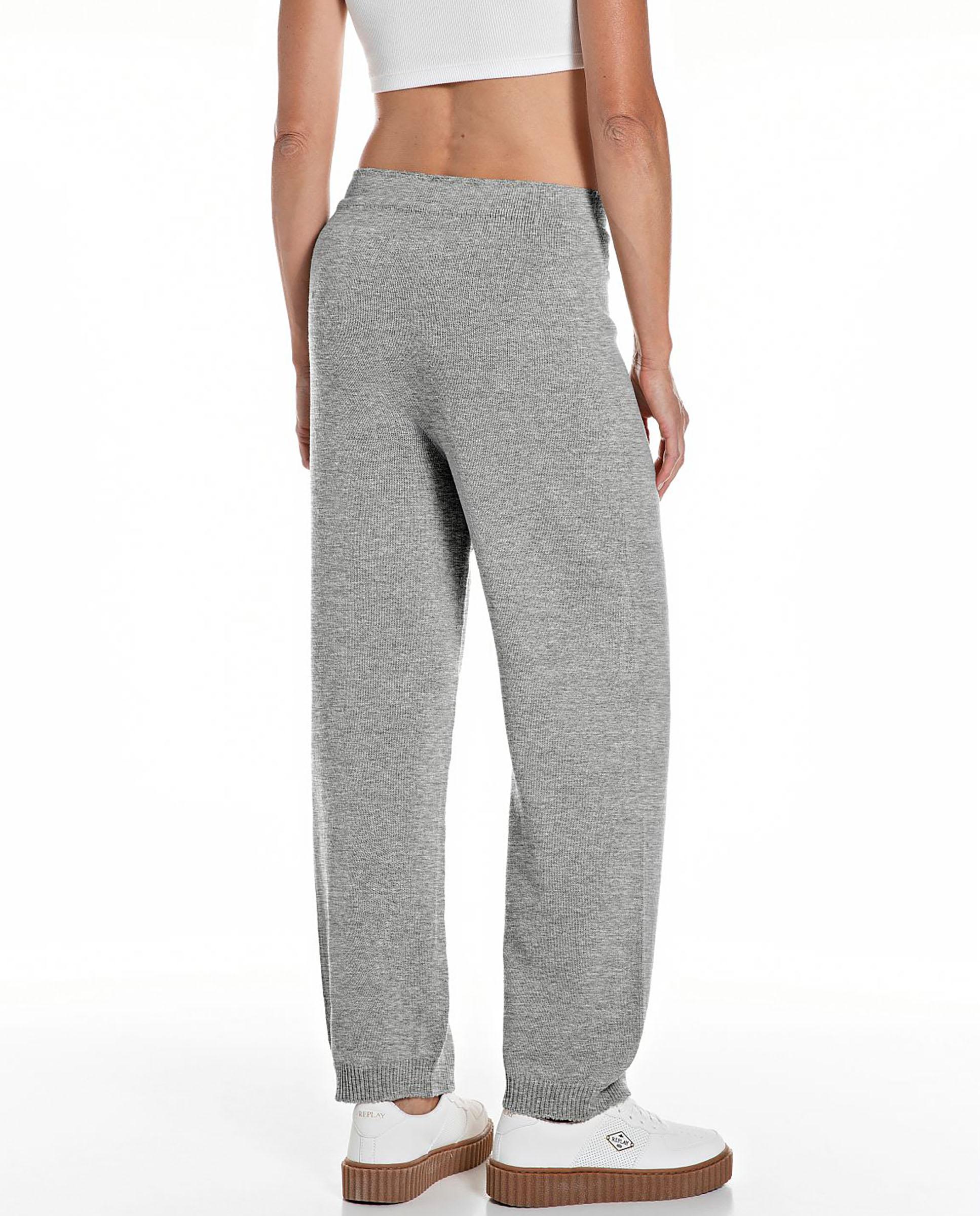 Pantalón recto de mujer de punto relajado con cordón - Replay - Gris Gris-2