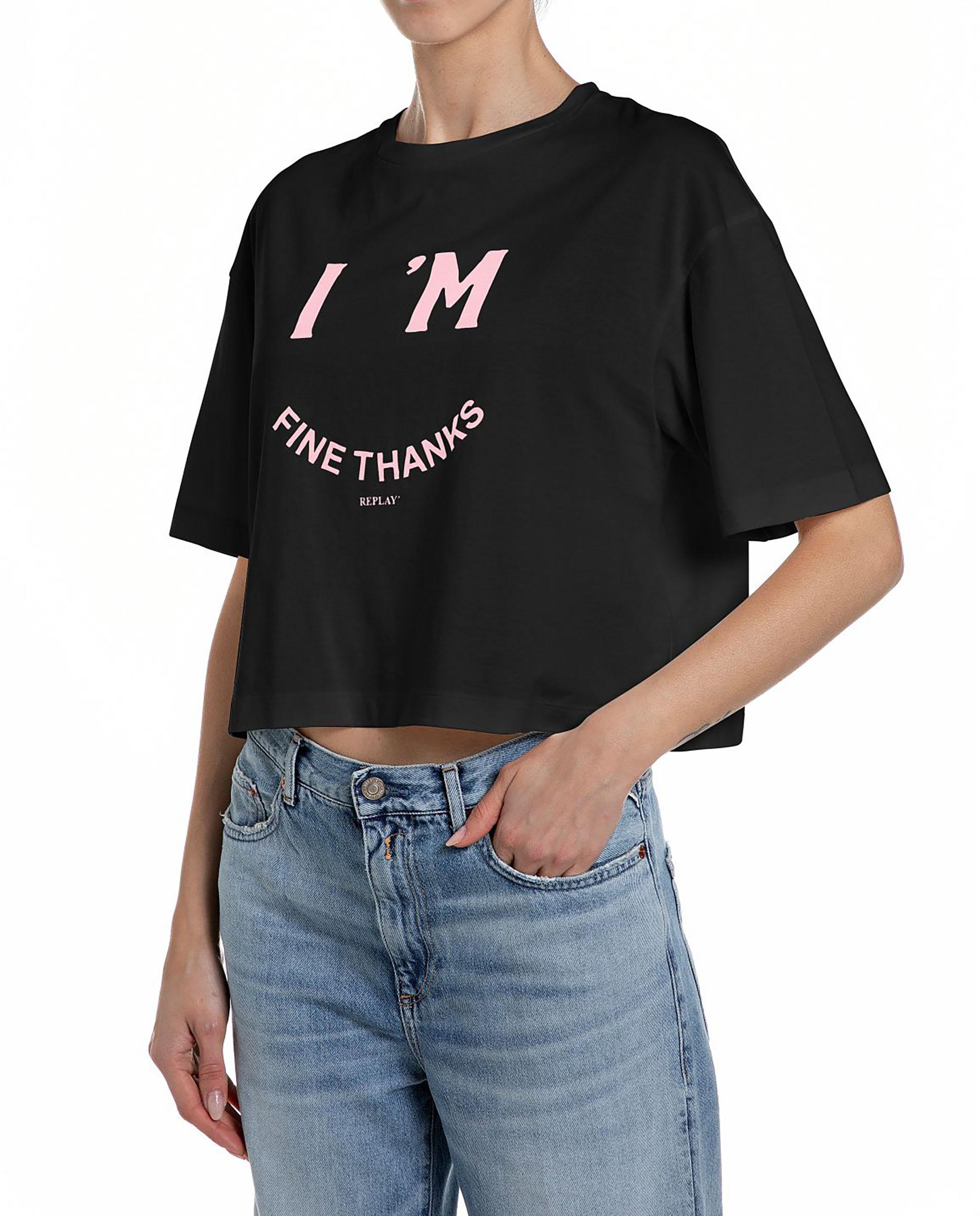 Camiseta de mujer cropped de manga corta - Replay - Gris claro Negro-1