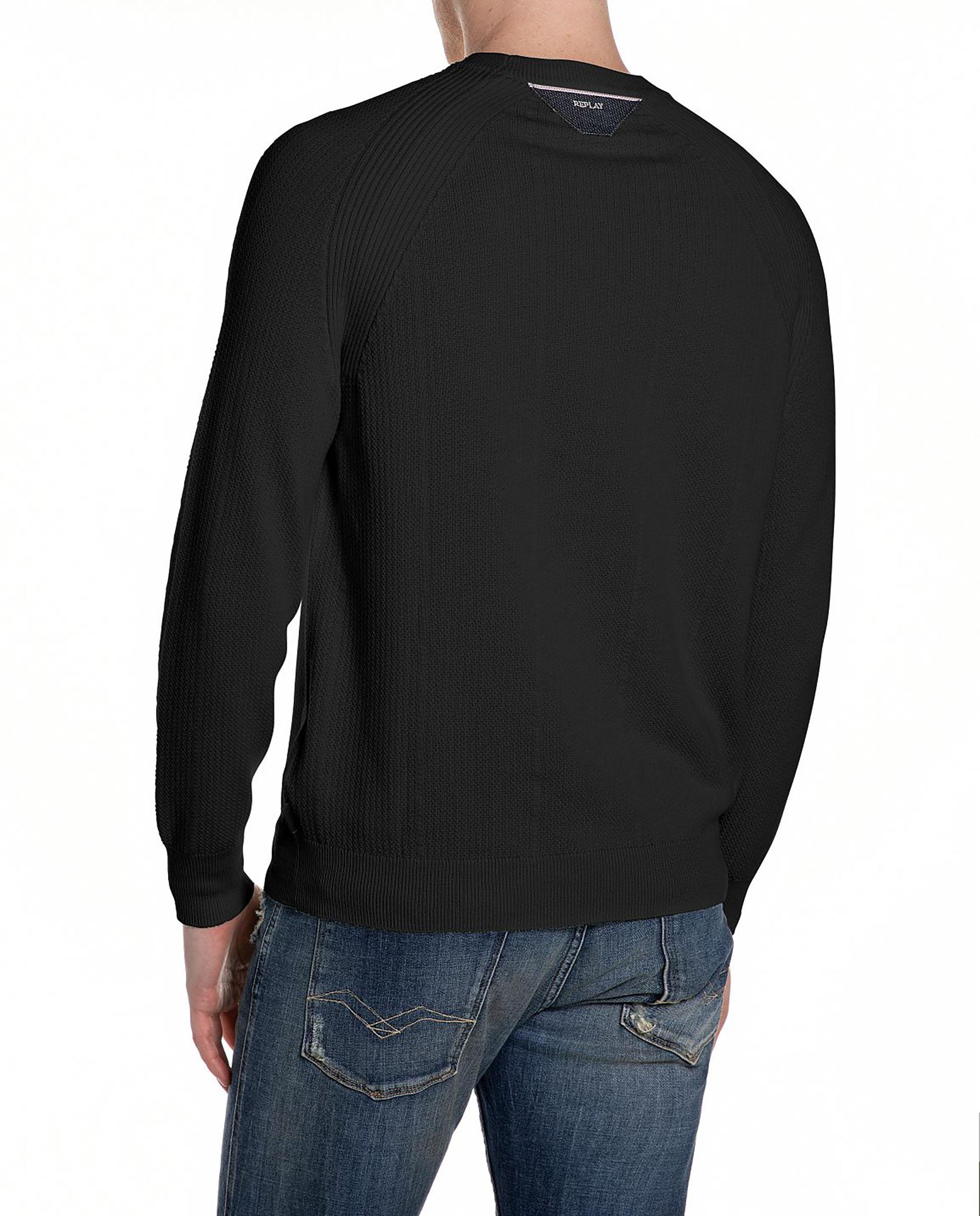 Jersey de hombre de algodón de cuello redondo - Replay - Negro Negro-2