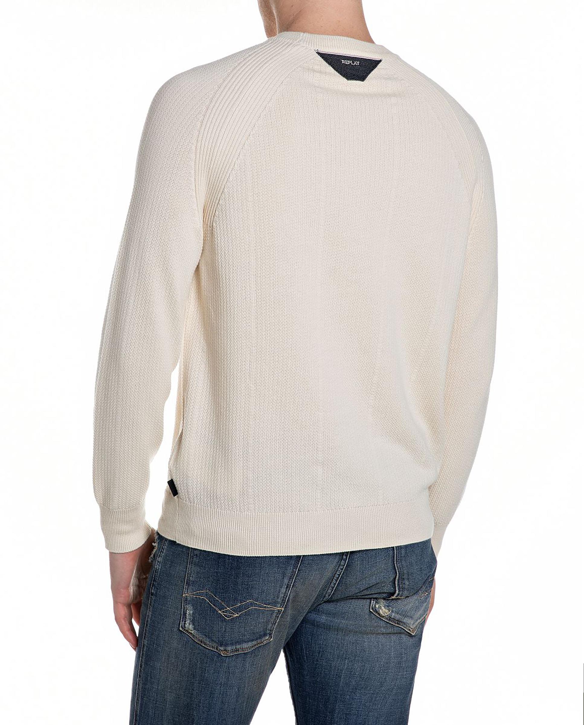 Jersey de hombre de algodón de cuello redondo - Replay - Crema Crema-2