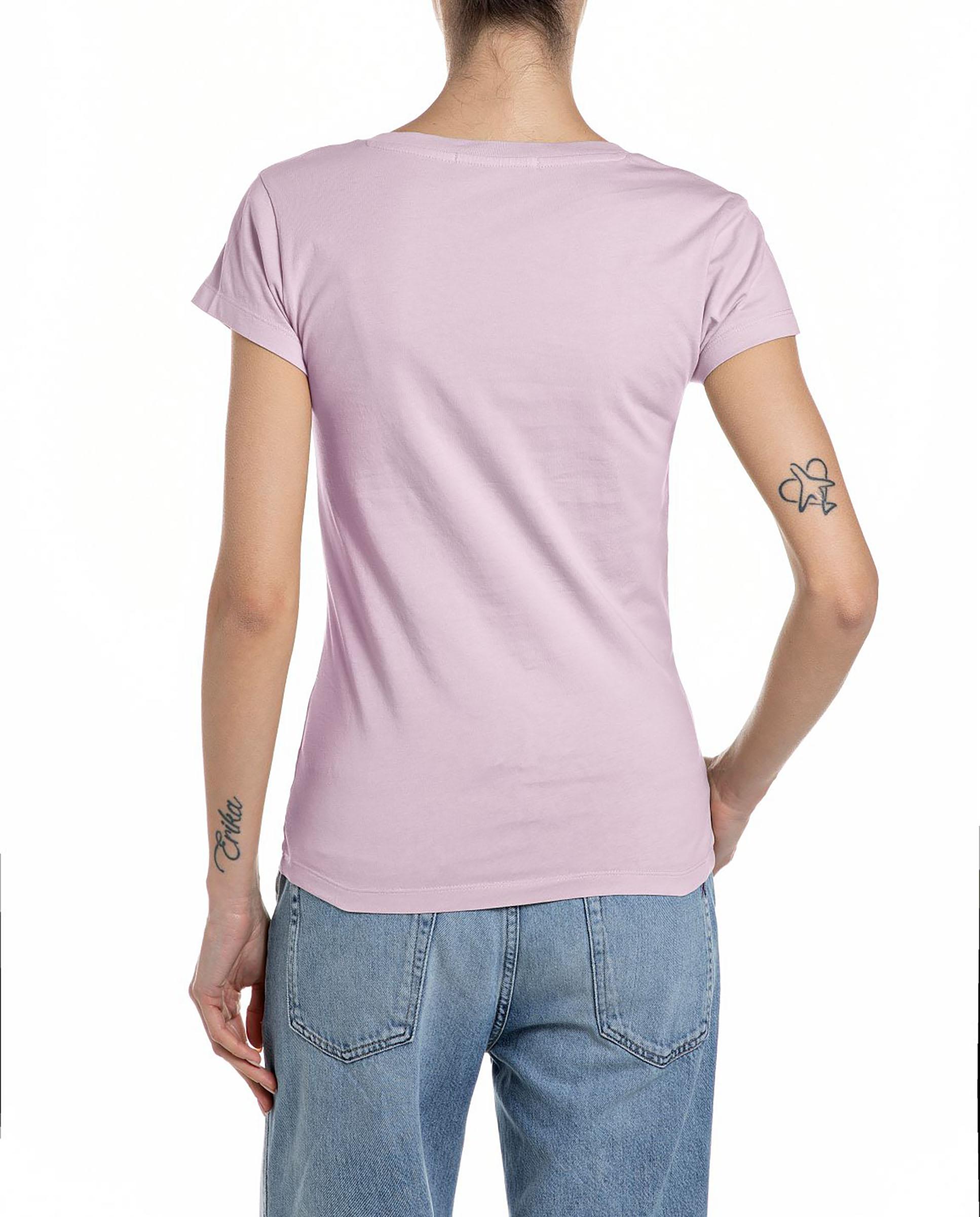 Camiseta de mujer de manga corta y cuello pico - Replay - Rosa Rosa-2