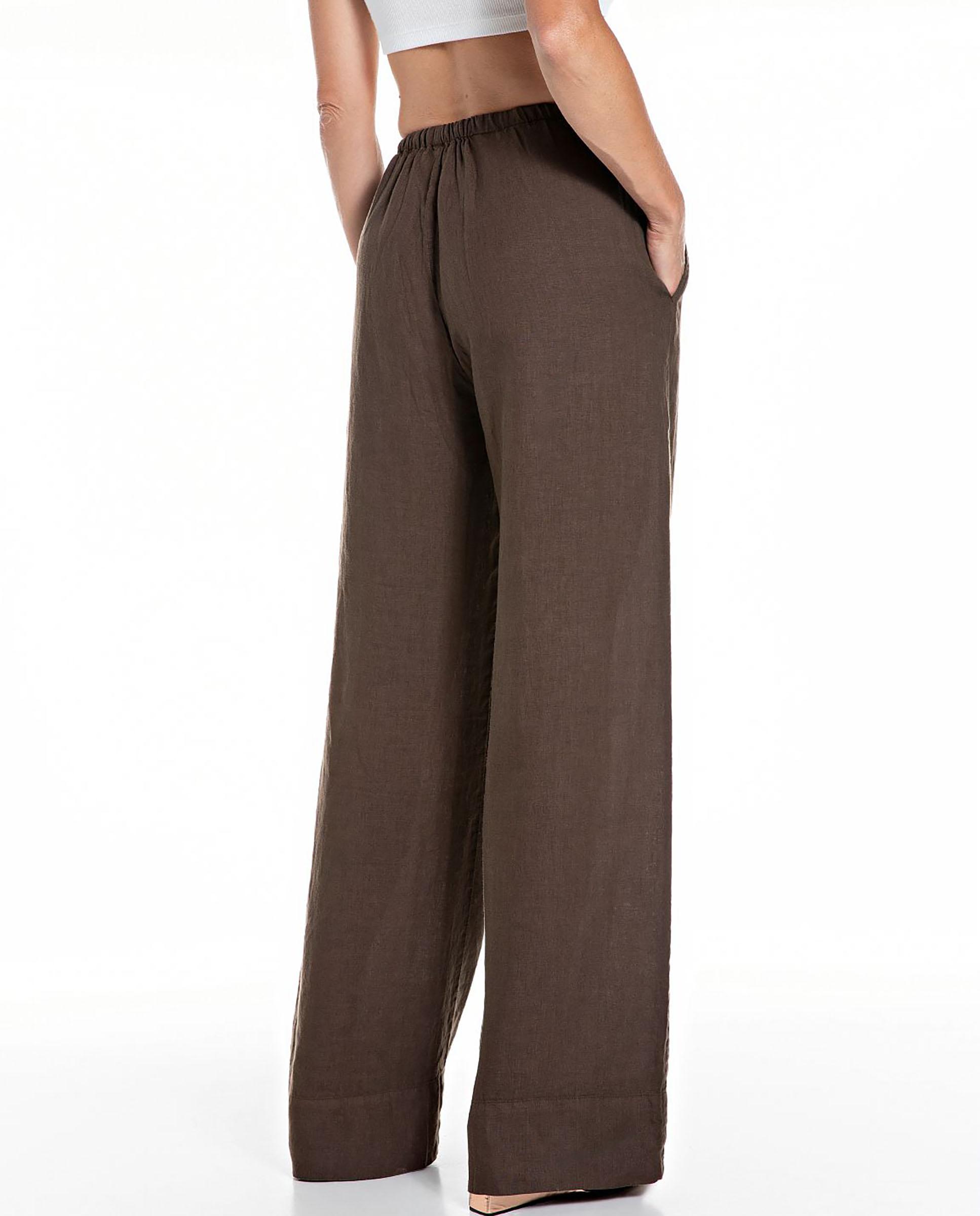 Pantalón ancho de mujer de lino con cordón - Replay - Marrón Marrón-2