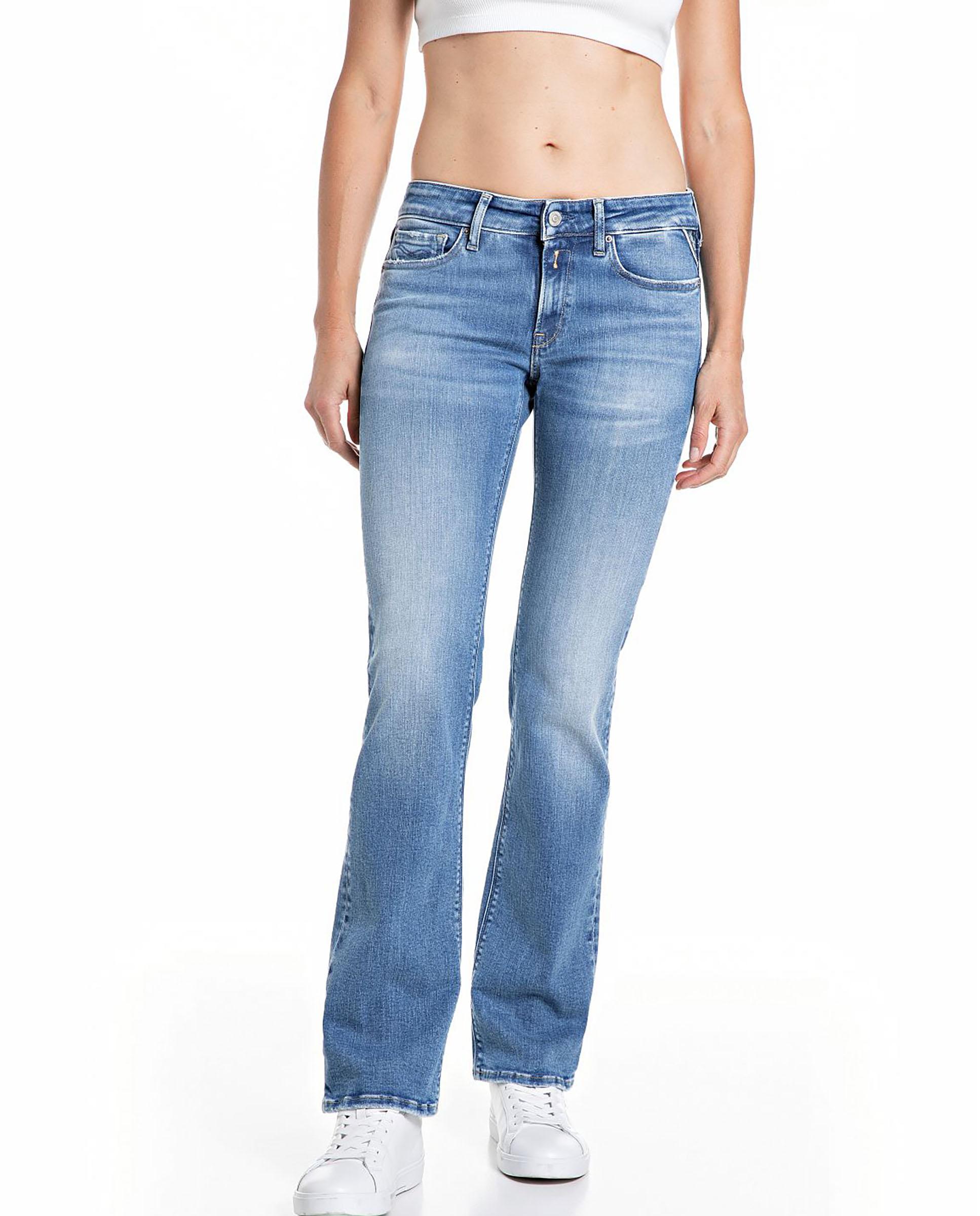Vaquero de campana de mujer de tiro bajo cinco bolsillos - Replay - Azul denim Azul denim-1