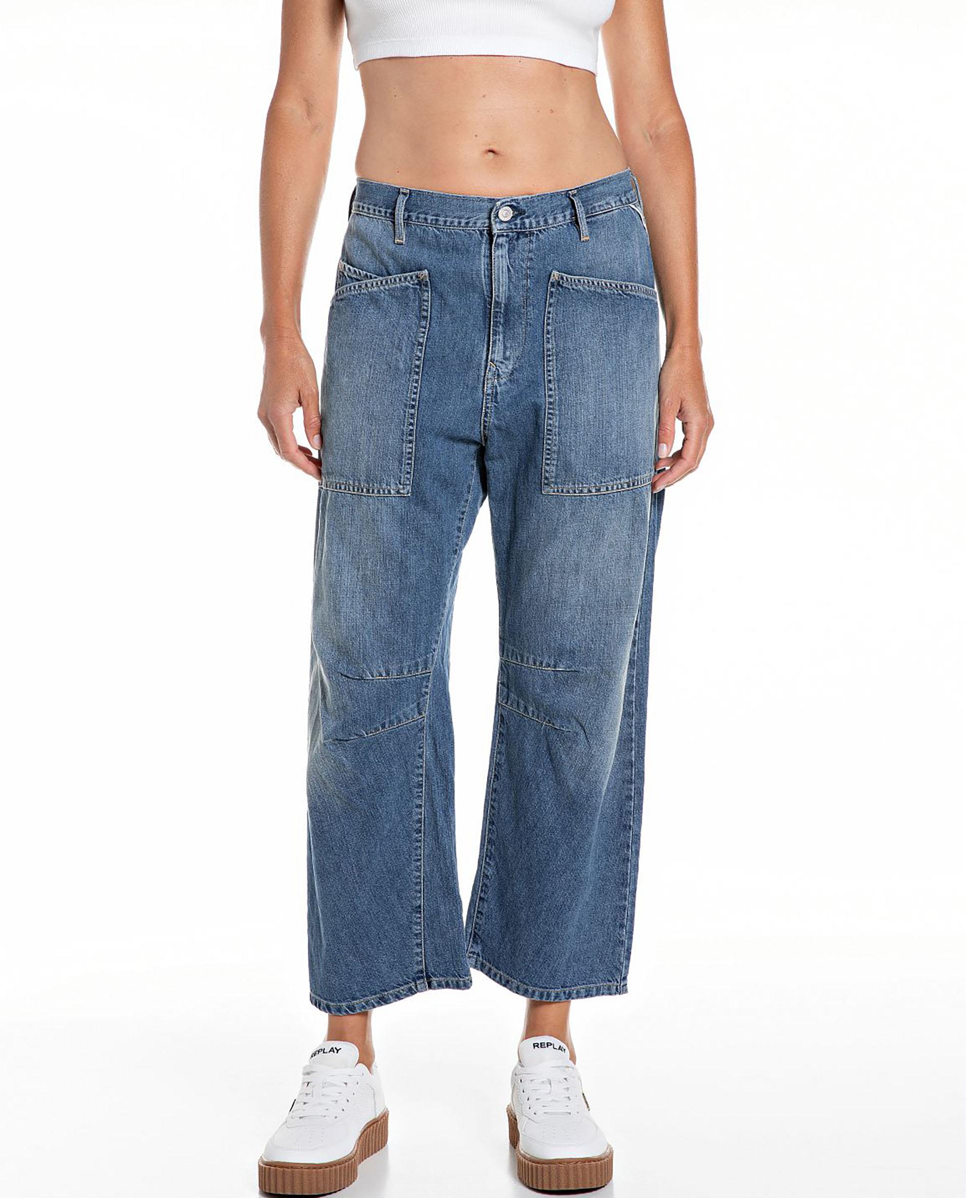 Vaquero ancho de mujer cropped de tiro bajo - Replay - Azul denim Azul denim-1