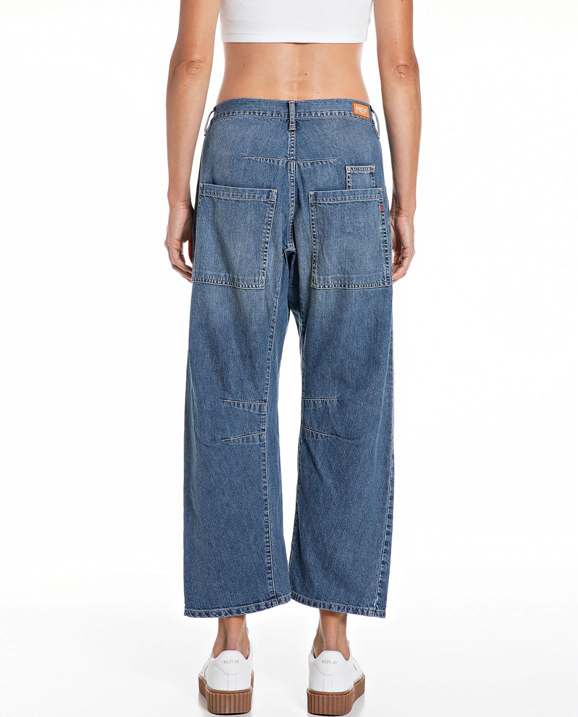 Vaquero ancho de mujer cropped de tiro bajo - Replay - Azul denim Azul denim-2