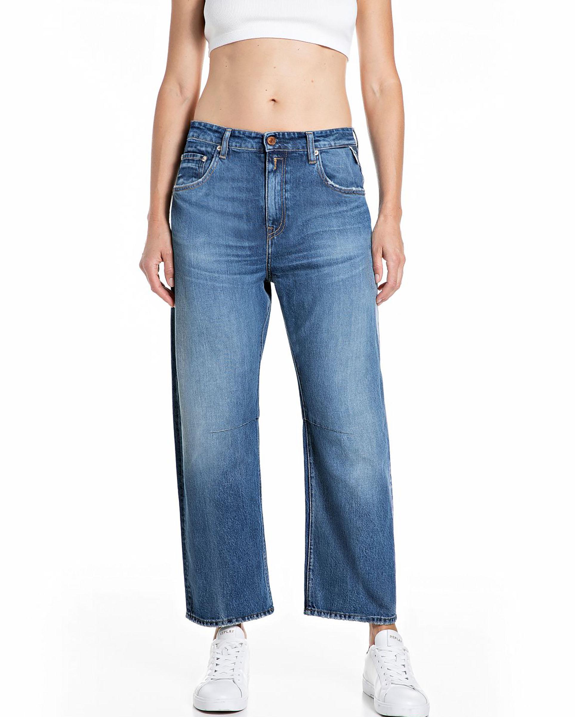 Vaquero ancho de mujer cropped de tiro medio - Replay - Índigo Índigo-1