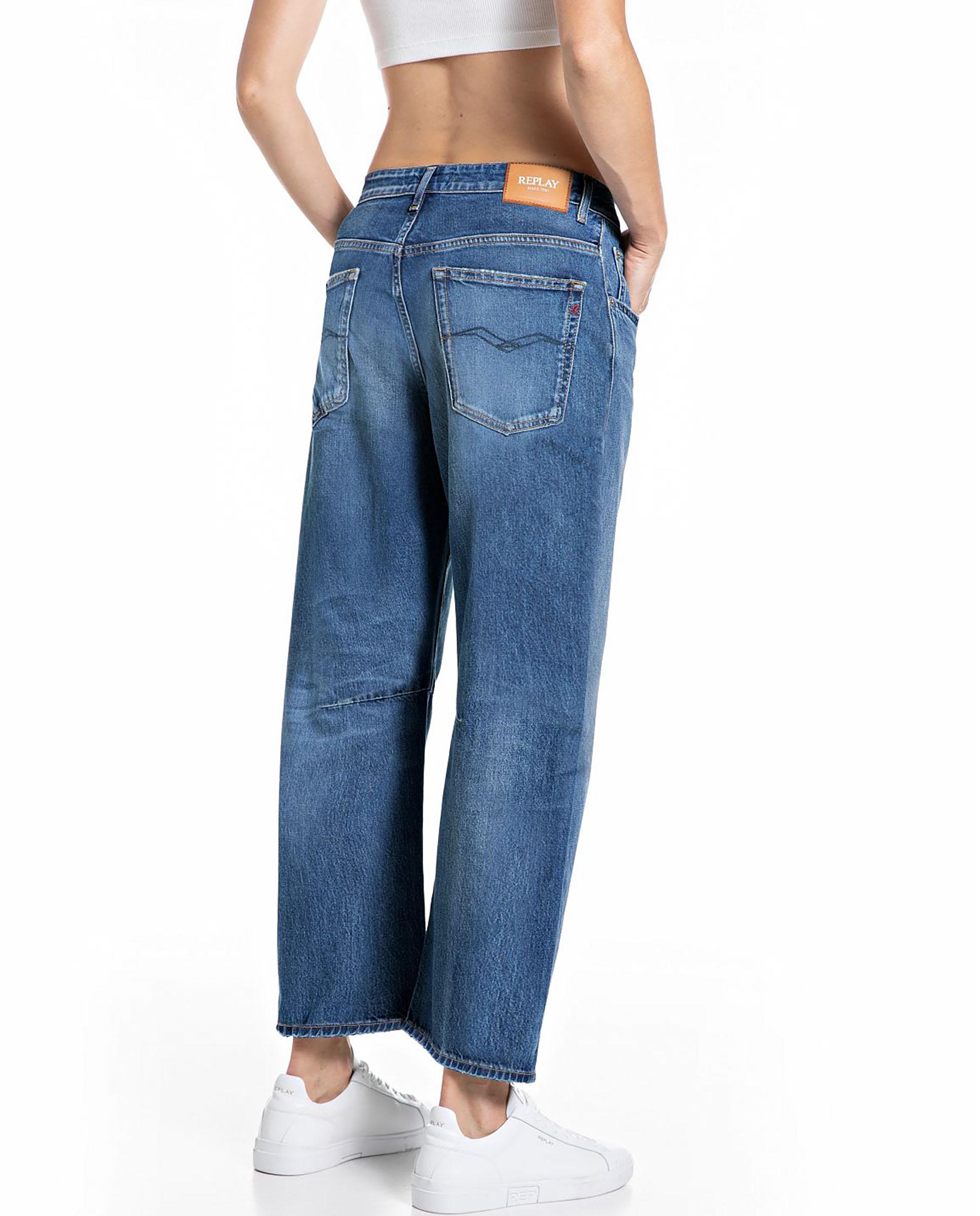 Vaquero ancho de mujer cropped de tiro medio - Replay - Índigo Índigo-2