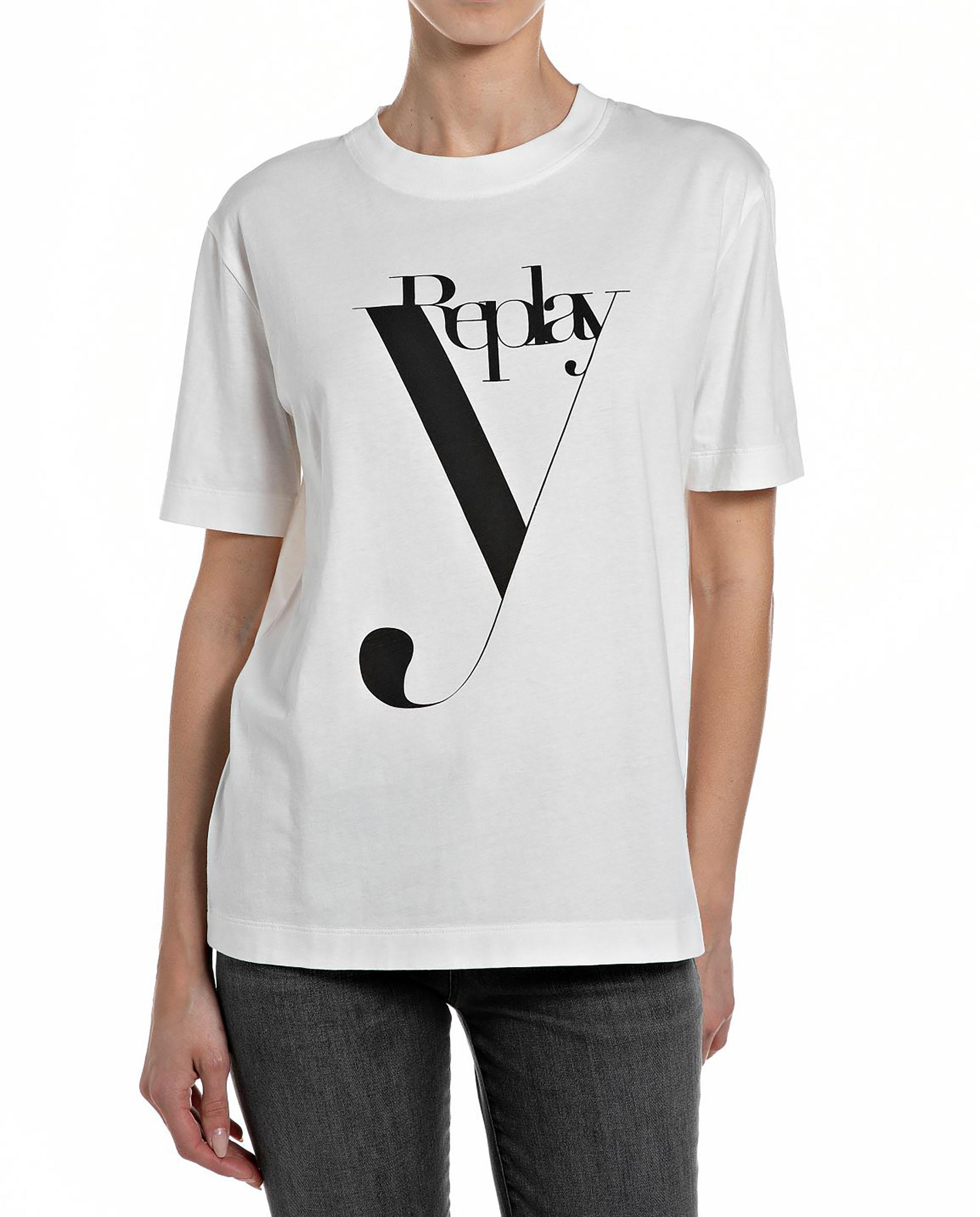 Camiseta de mujer de algodón de manga corta - Replay - Blanco Blanco-1