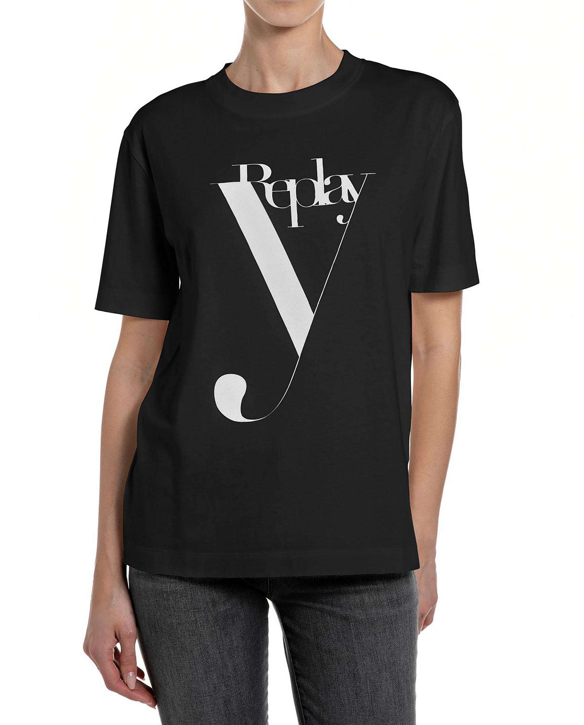Camiseta de mujer de algodón de manga corta - Replay - Negro Negro-1