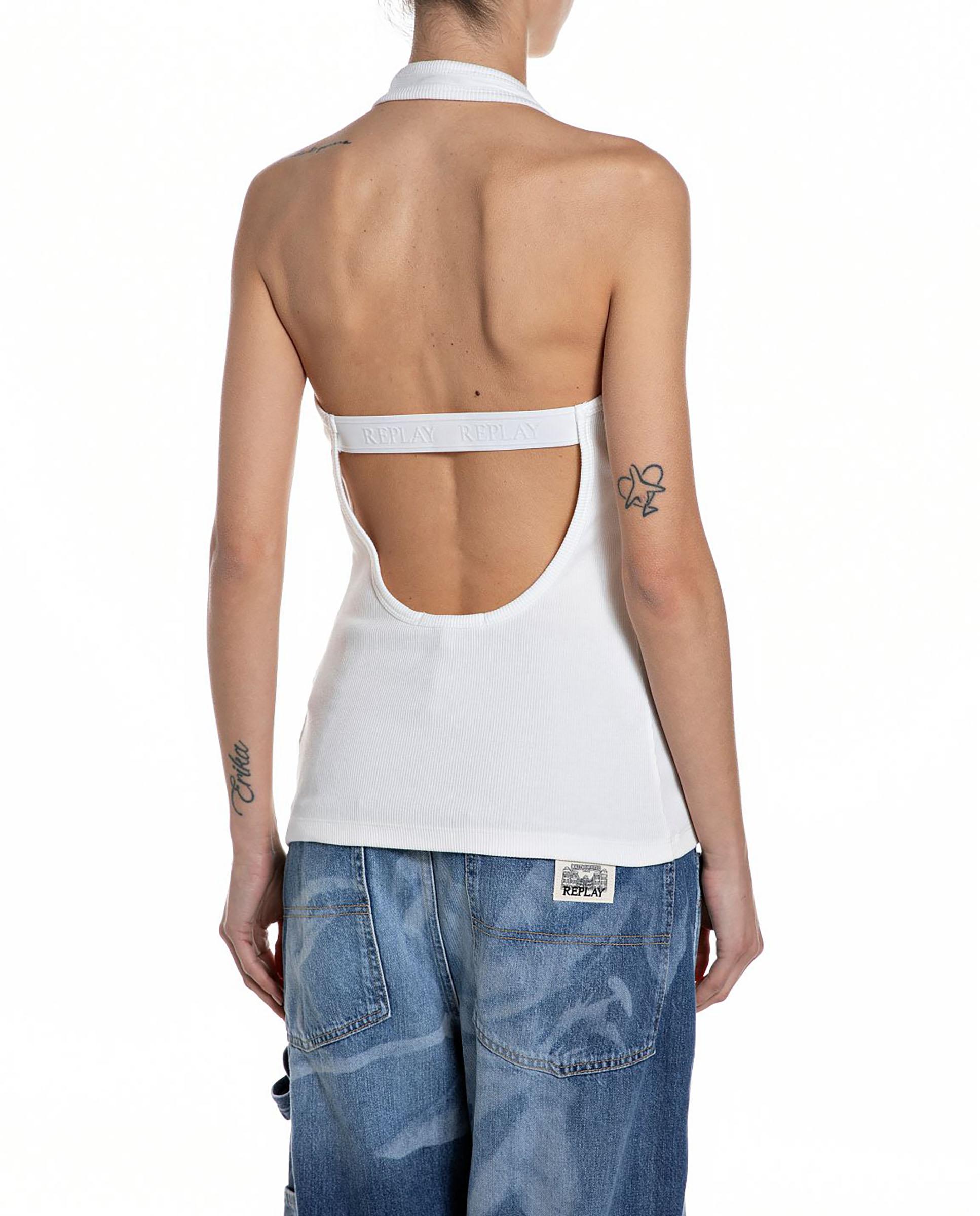Camiseta de mujer entallada de cuello halter - Replay - Blanco Blanco-2