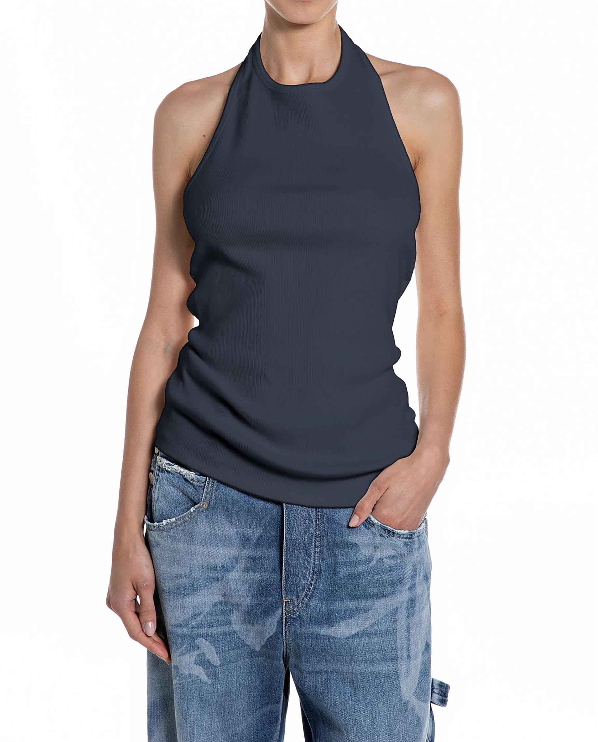 Camiseta de mujer entallada de cuello halter - Replay - Azul marino Azul marino-1