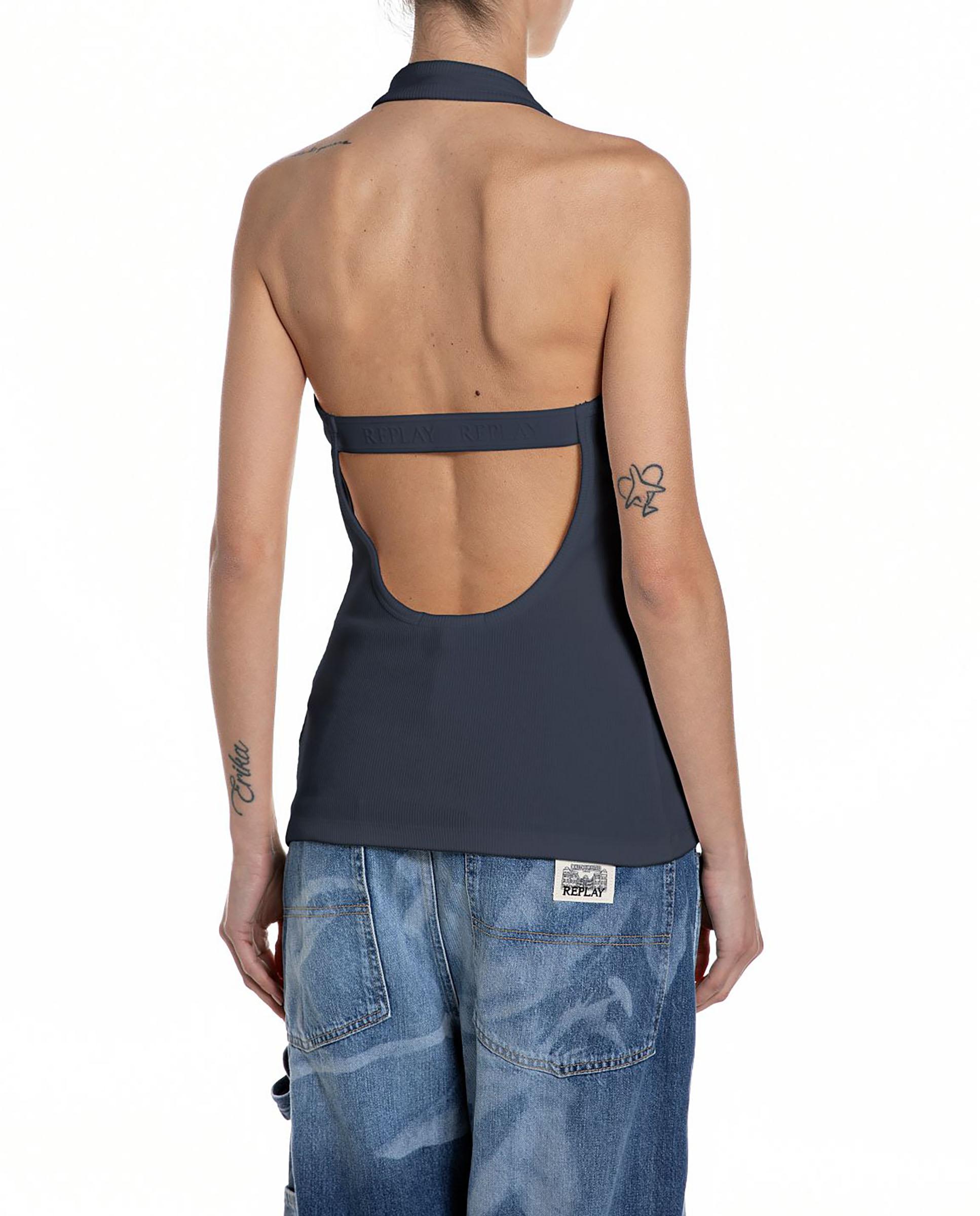 Camiseta de mujer entallada de cuello halter - Replay - Azul marino Azul marino-2