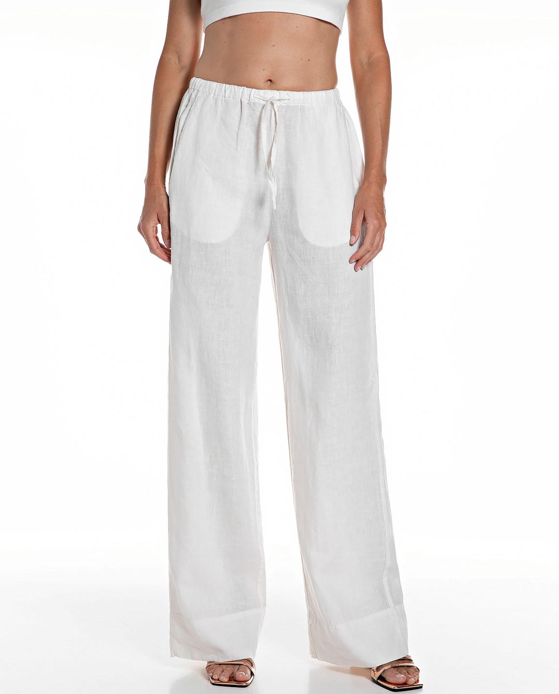 Pantalón ancho de mujer de lino con cordón - Replay - Blanco Blanco-1