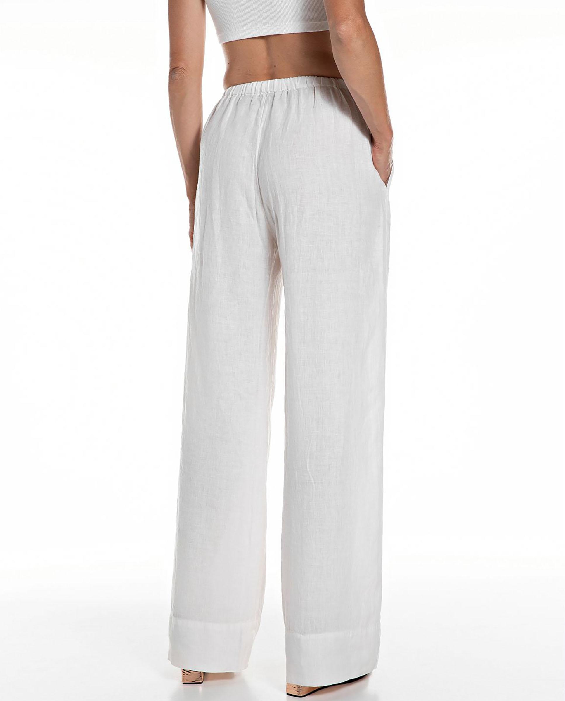 Pantalón ancho de mujer de lino con cordón - Replay - Blanco Blanco-2