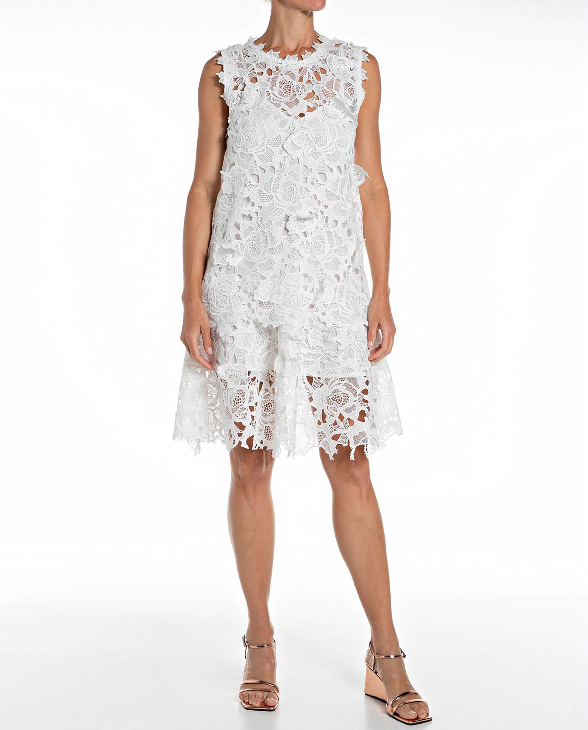 Vestido corto sin mangas con macramé floral - Replay - Blanco Blanco-1