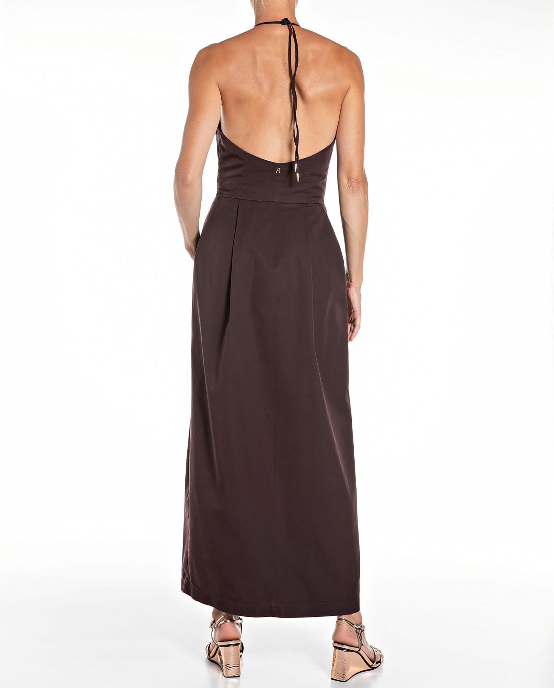 Vestido largo con escote pico y abertura frontal - Replay - Berenjena Berenjena-2