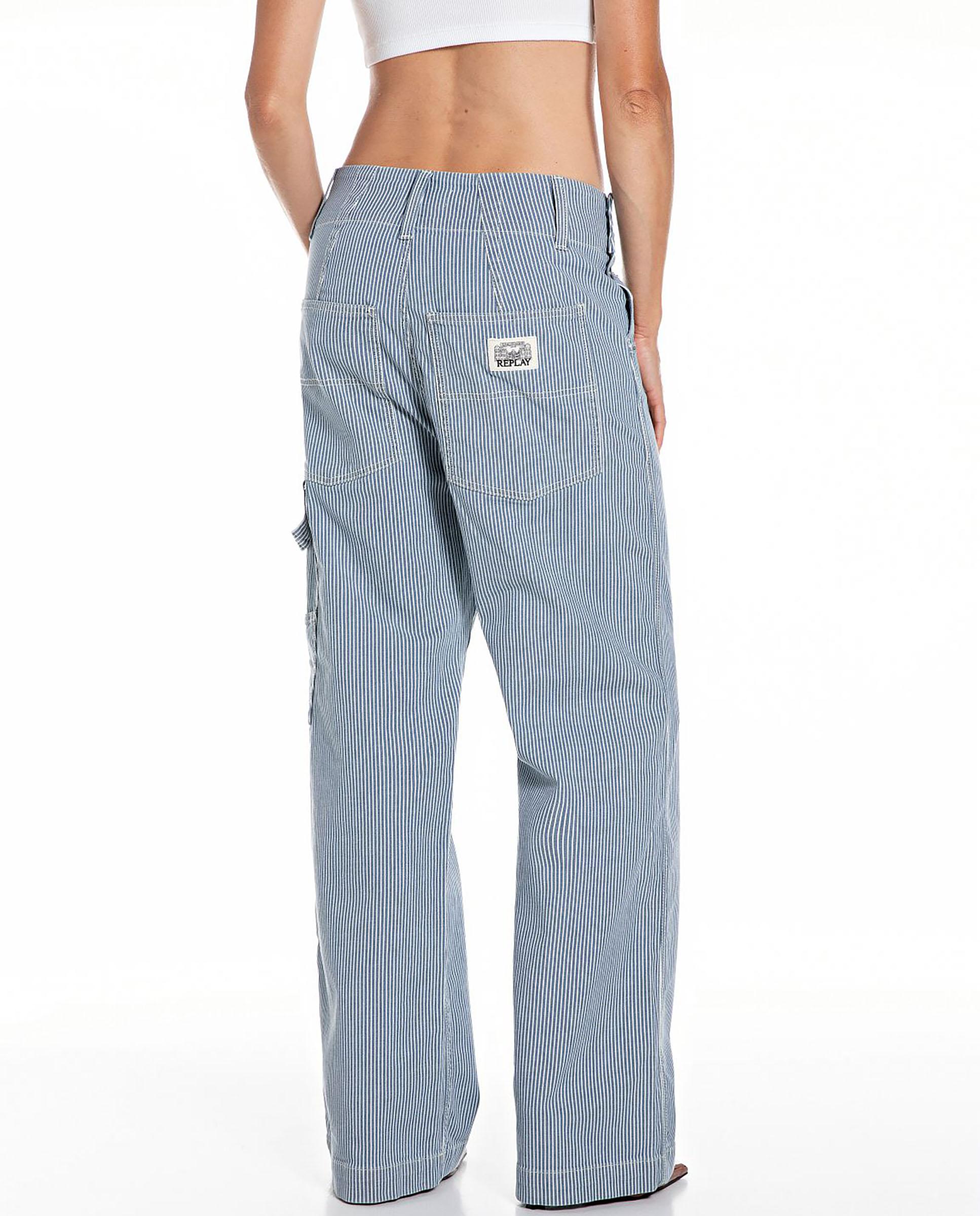 Pantalón recto de mujer de tiro medio con rayas - Replay - Azul Azul-2