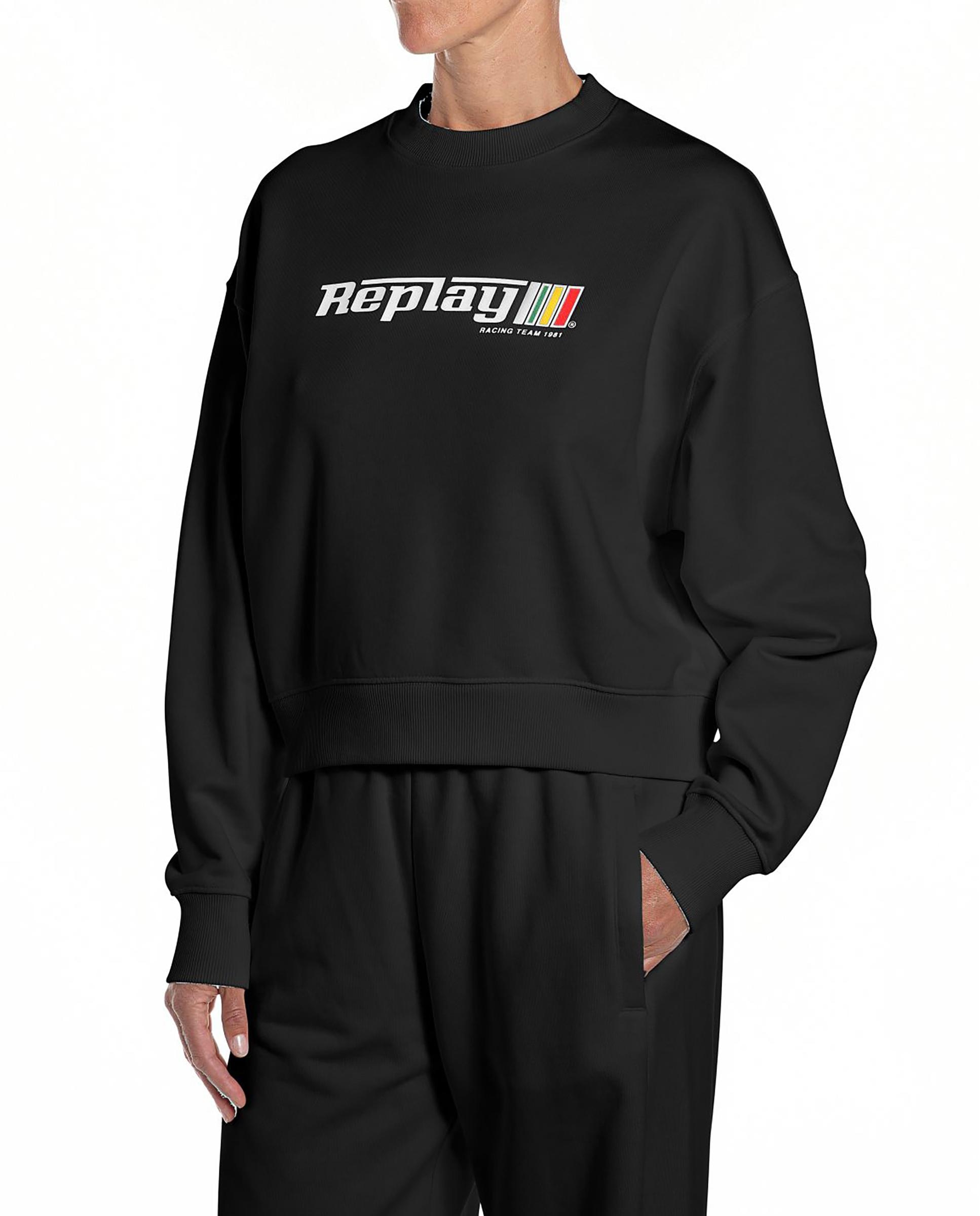 Imagen 0 de Sudadera de mujer de algodón de cuello redondo Negro