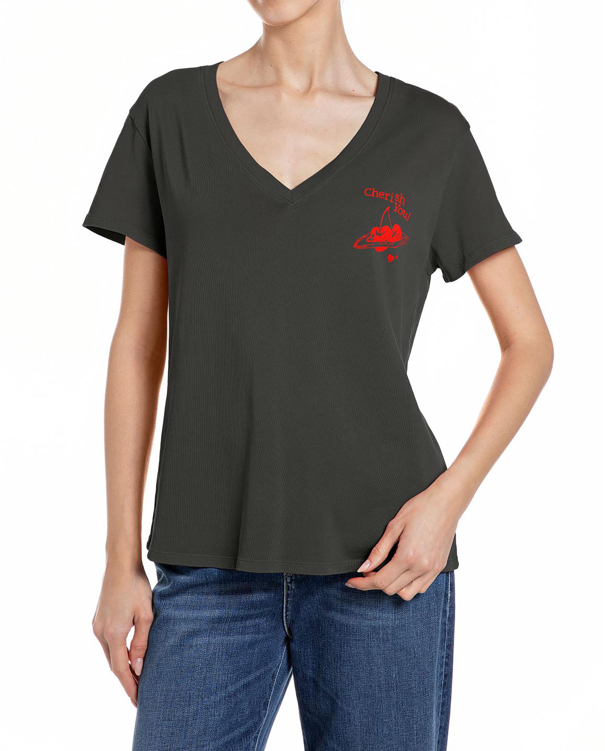 Camiseta de mujer de manga corta y cuello pico - Replay - Negro Negro-1