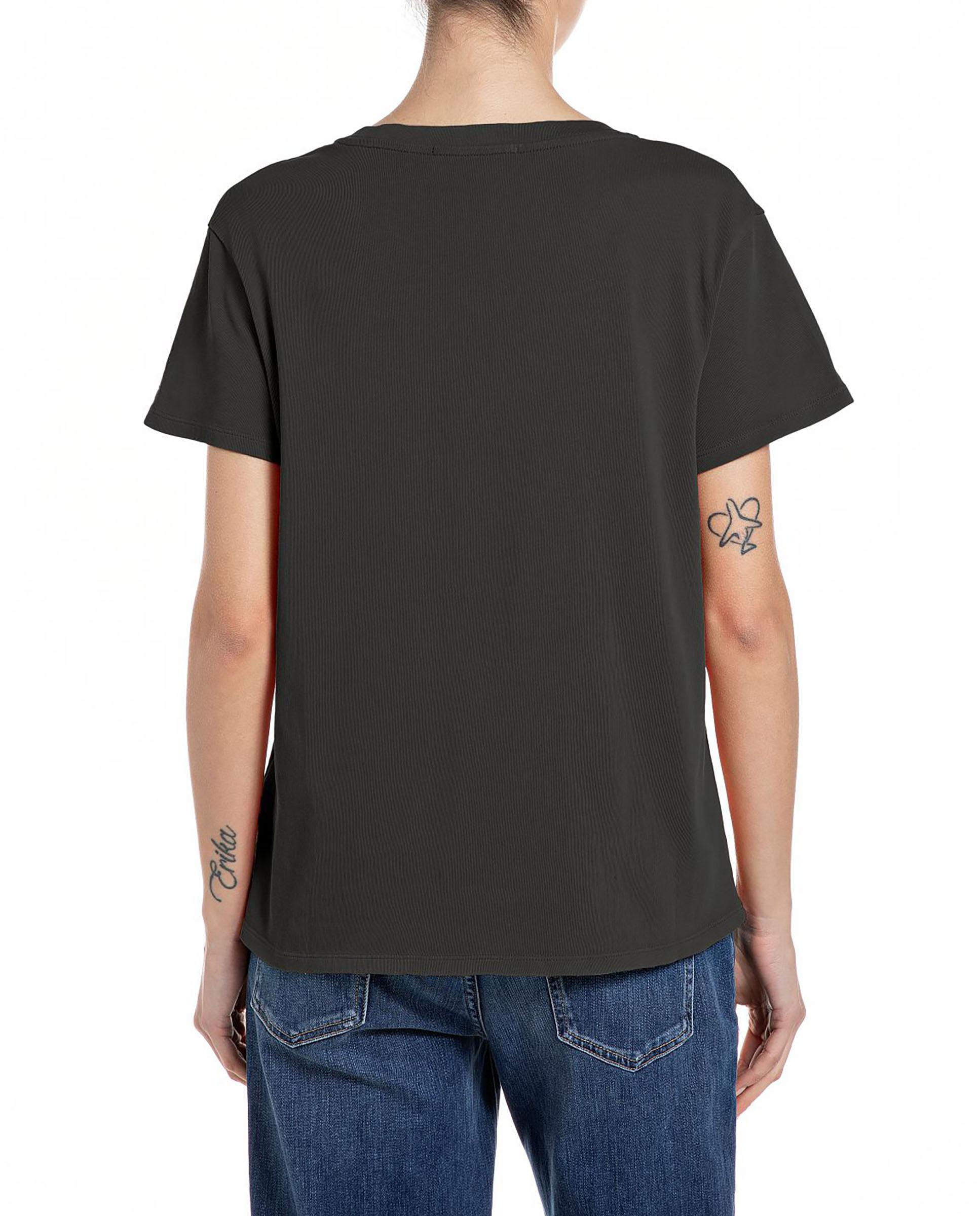 Camiseta de mujer de manga corta y cuello pico - Replay - Negro Negro-2