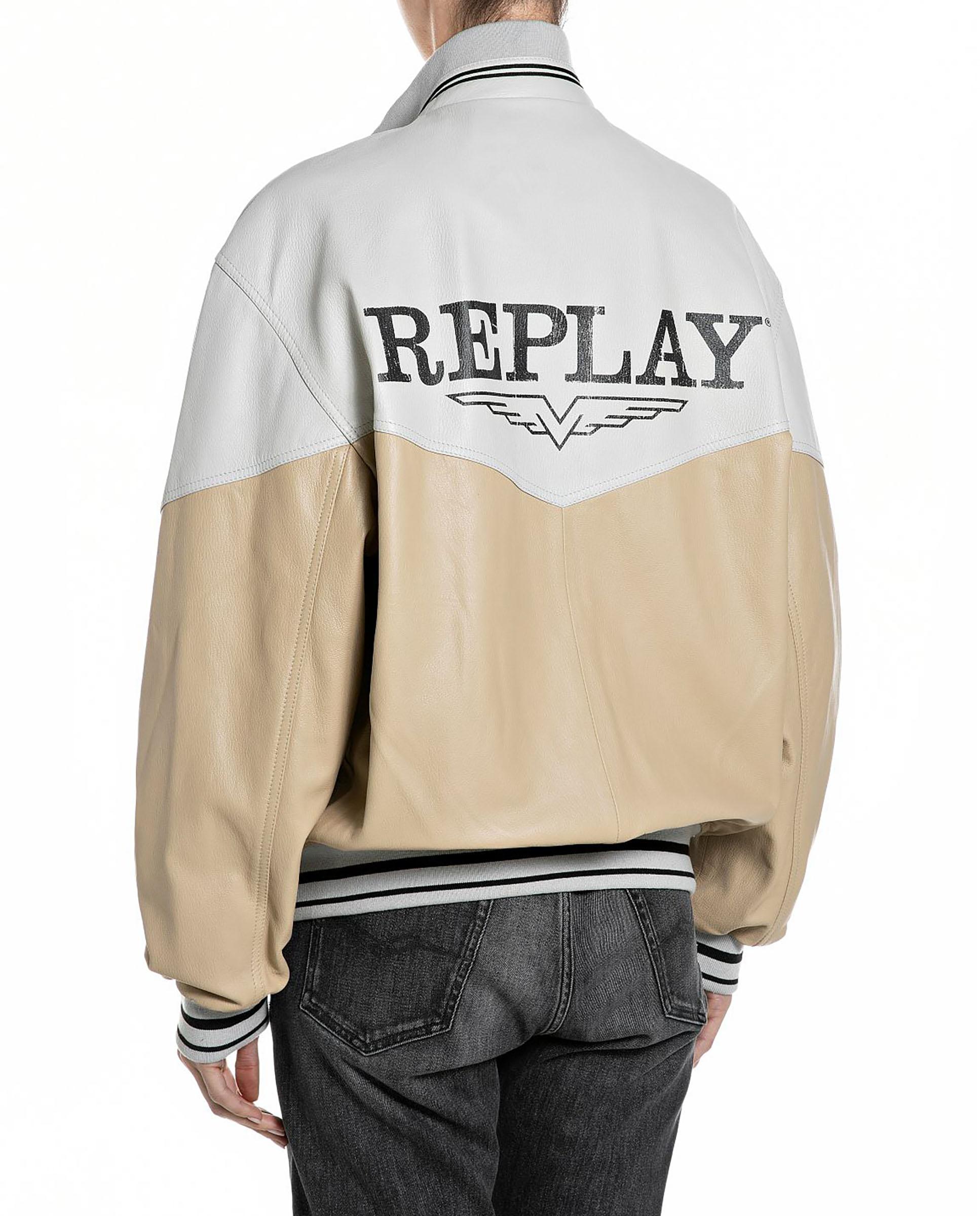 Cazadora de piel de mujer con puños a contraste - Replay - Beige Beige-2